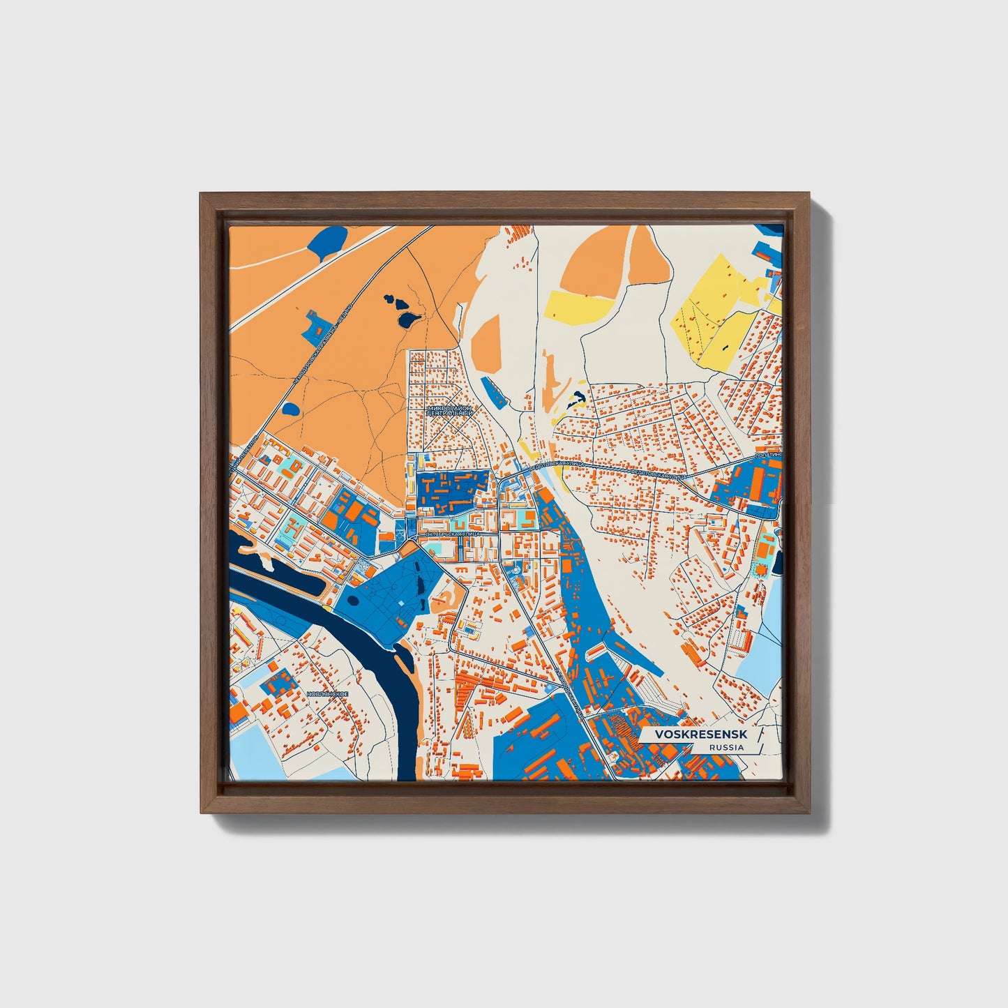 Воскресенске Russia Colorful City Map Canvas Print • Dark Wooden Framed