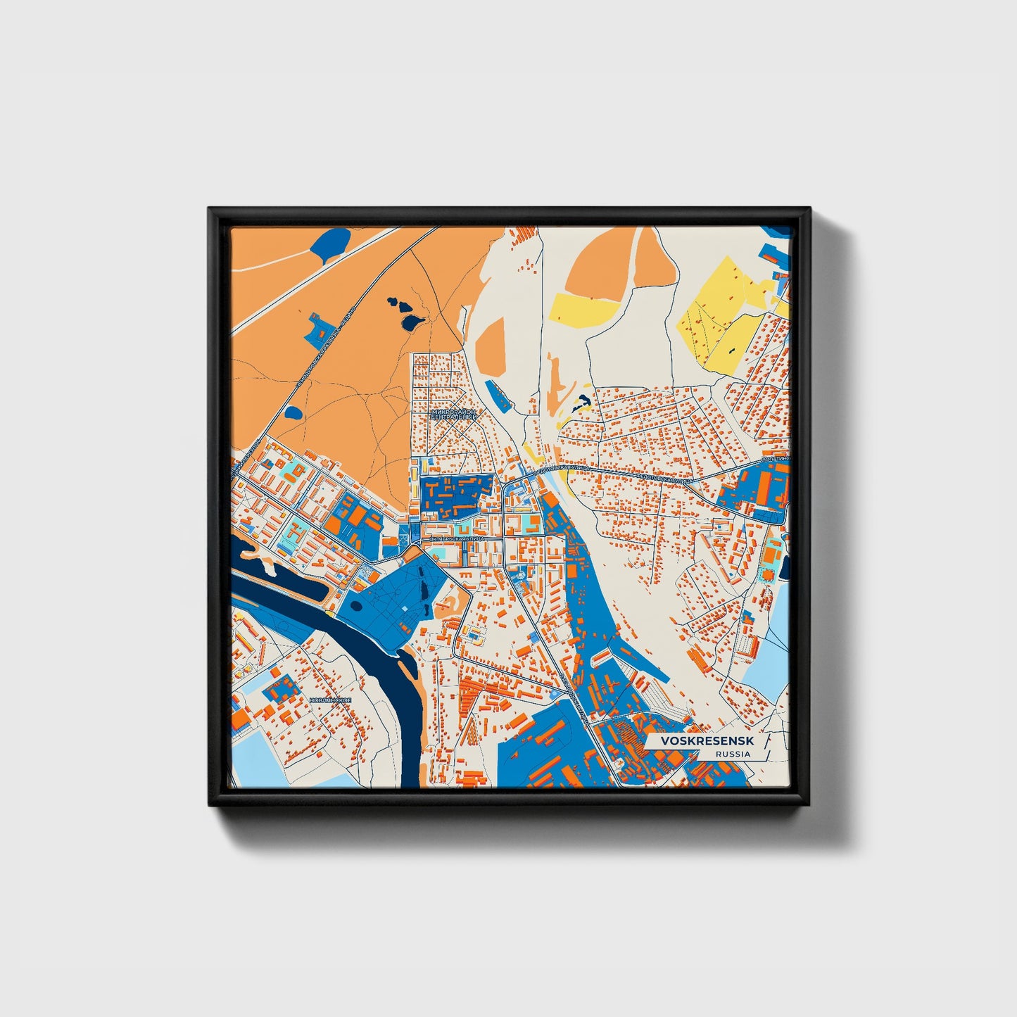 Воскресенске Russia Colorful City Map Canvas Print • Black Framed
