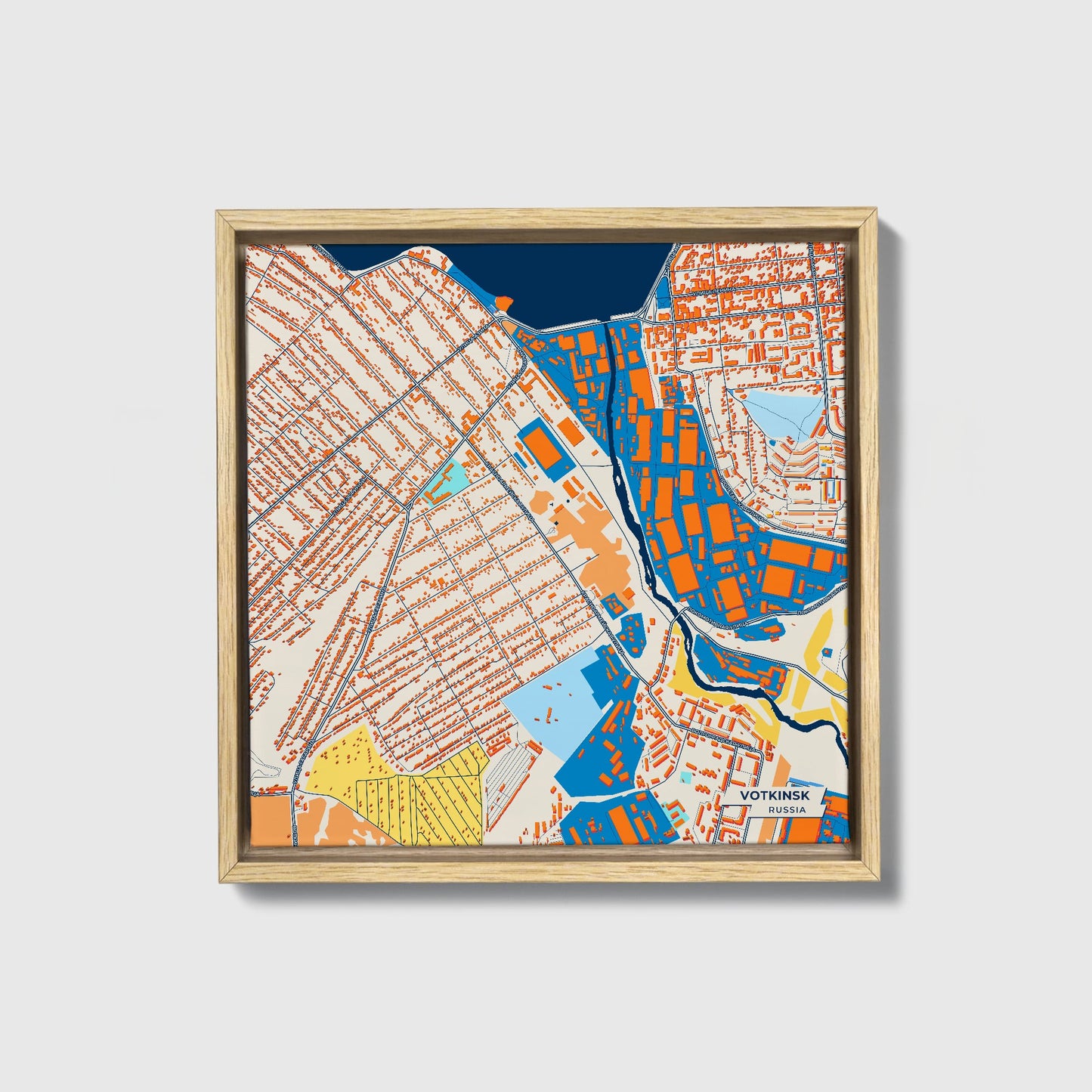 Воткинск Russia Colorful City Map Canvas Print • Natural Wooden Framed