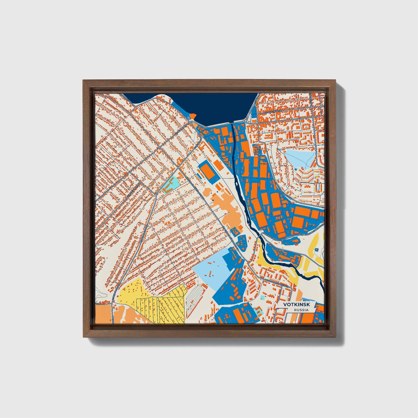 Воткинск Russia Colorful City Map Canvas Print • Dark Wooden Framed