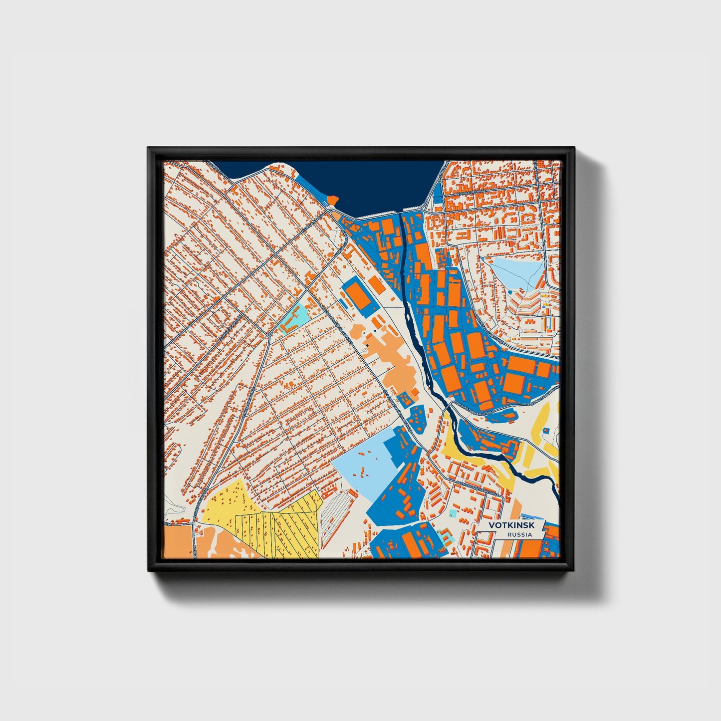 Воткинск Russia Colorful City Map Canvas Print • Black Framed
