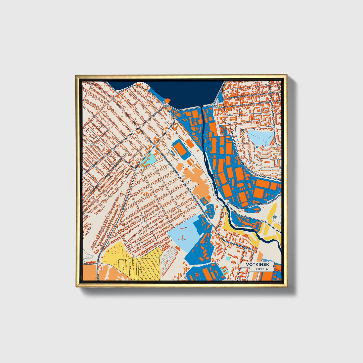 Воткинск Russia Colorful City Map Canvas Print • Gold Framed