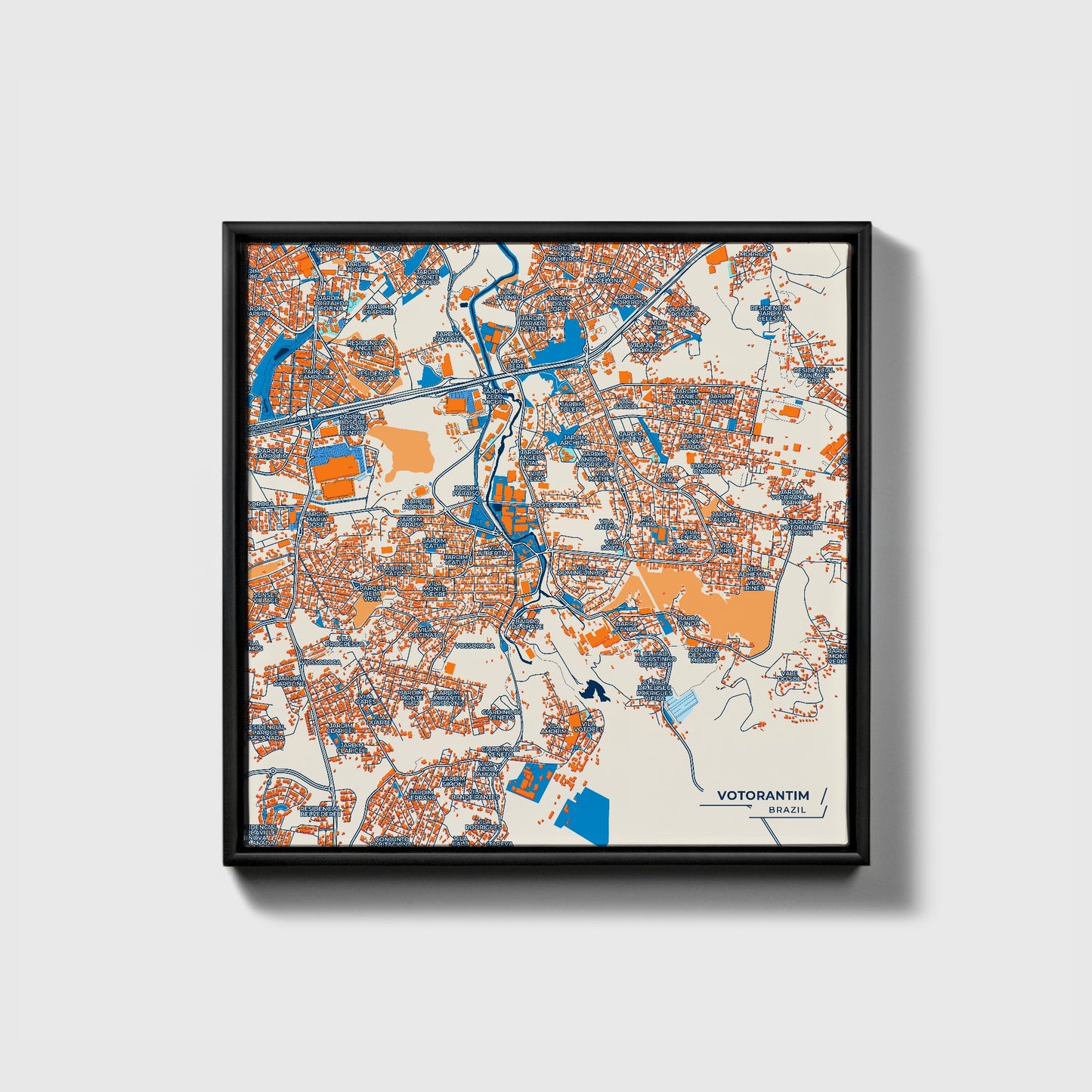 Votorantim Brazil Colorful City Map Canvas Print • Black Framed
