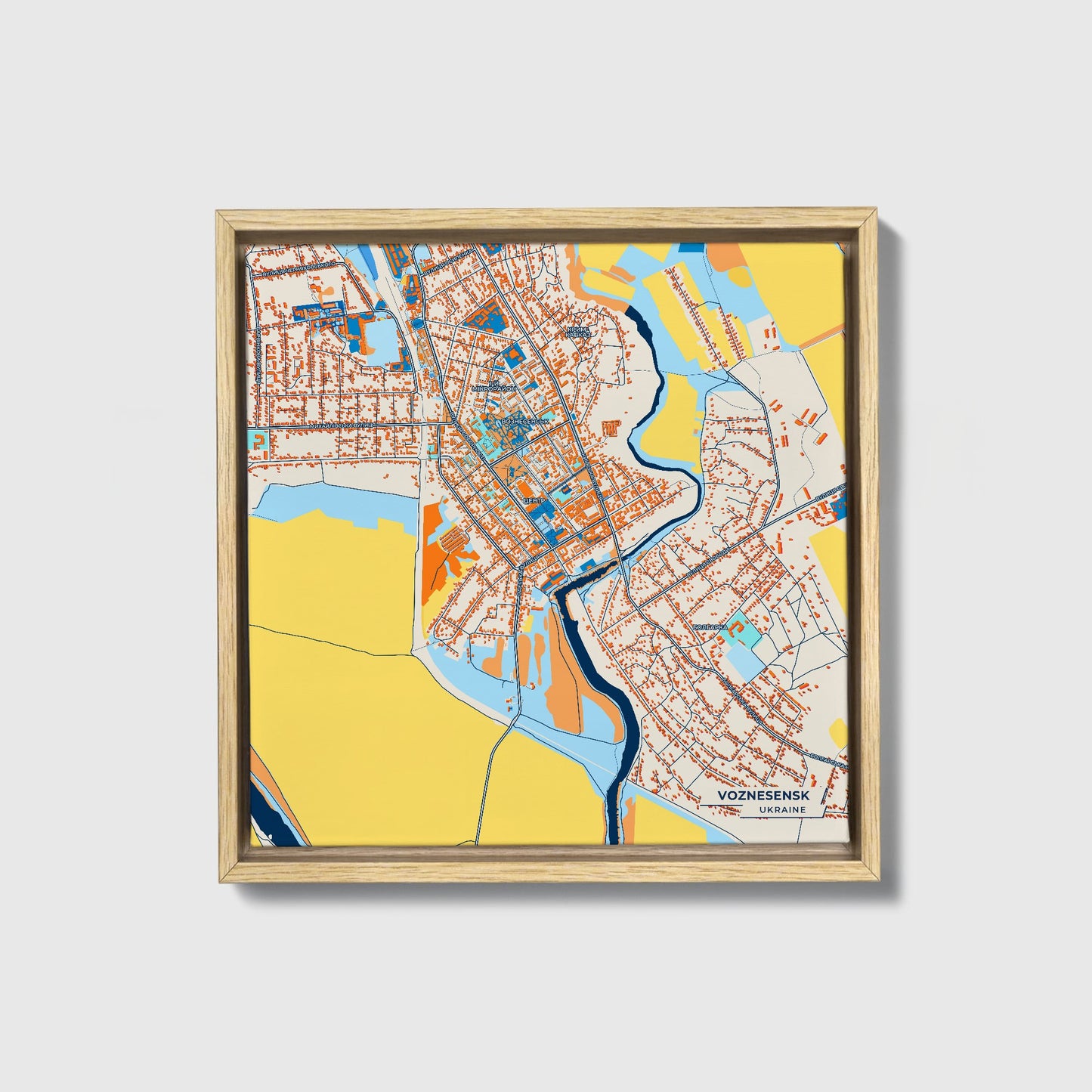 Вознесенськ Ukraine Colorful City Map Canvas Print • Natural Wooden Framed