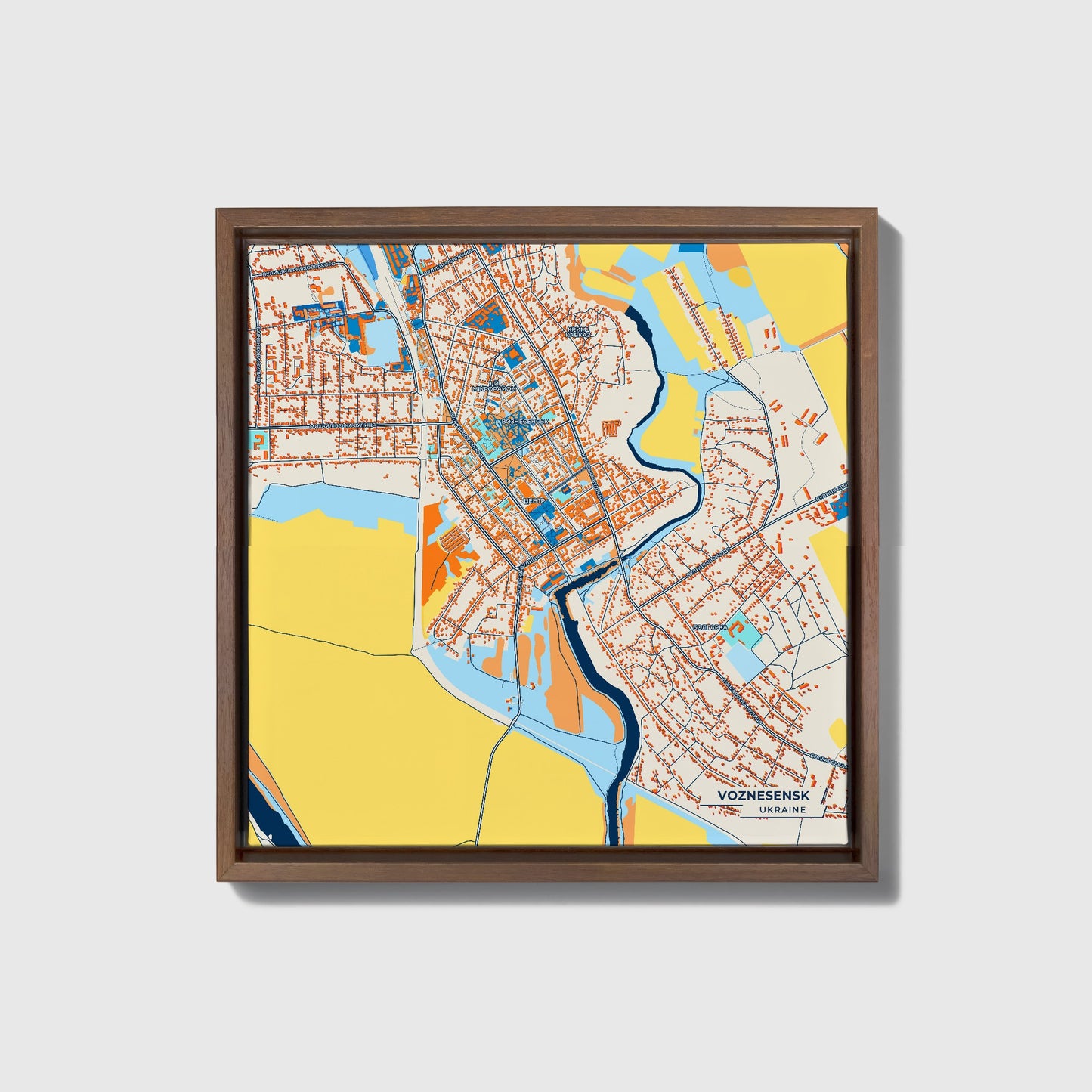 Вознесенськ Ukraine Colorful City Map Canvas Print • Dark Wooden Framed