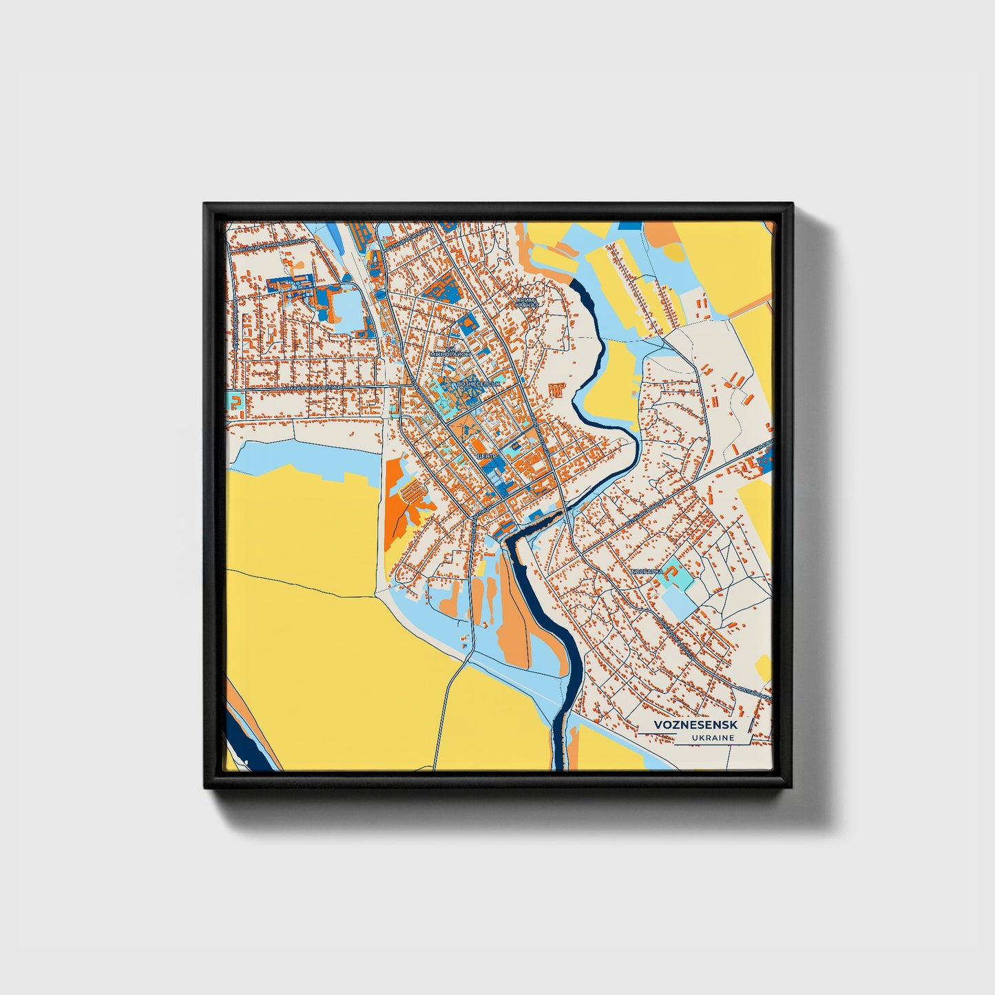Вознесенськ Ukraine Colorful City Map Canvas Print • Black Framed