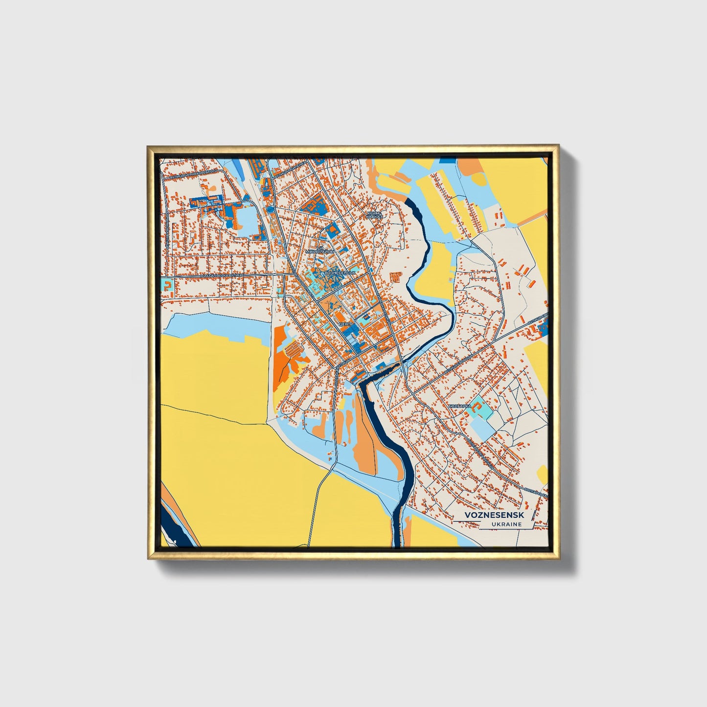 Вознесенськ Ukraine Colorful City Map Canvas Print • Gold Framed