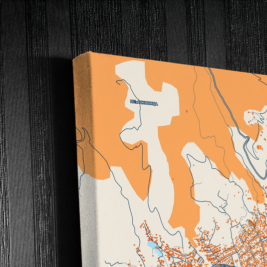 Врање Serbia Colorful City Map Canvas Print Detail