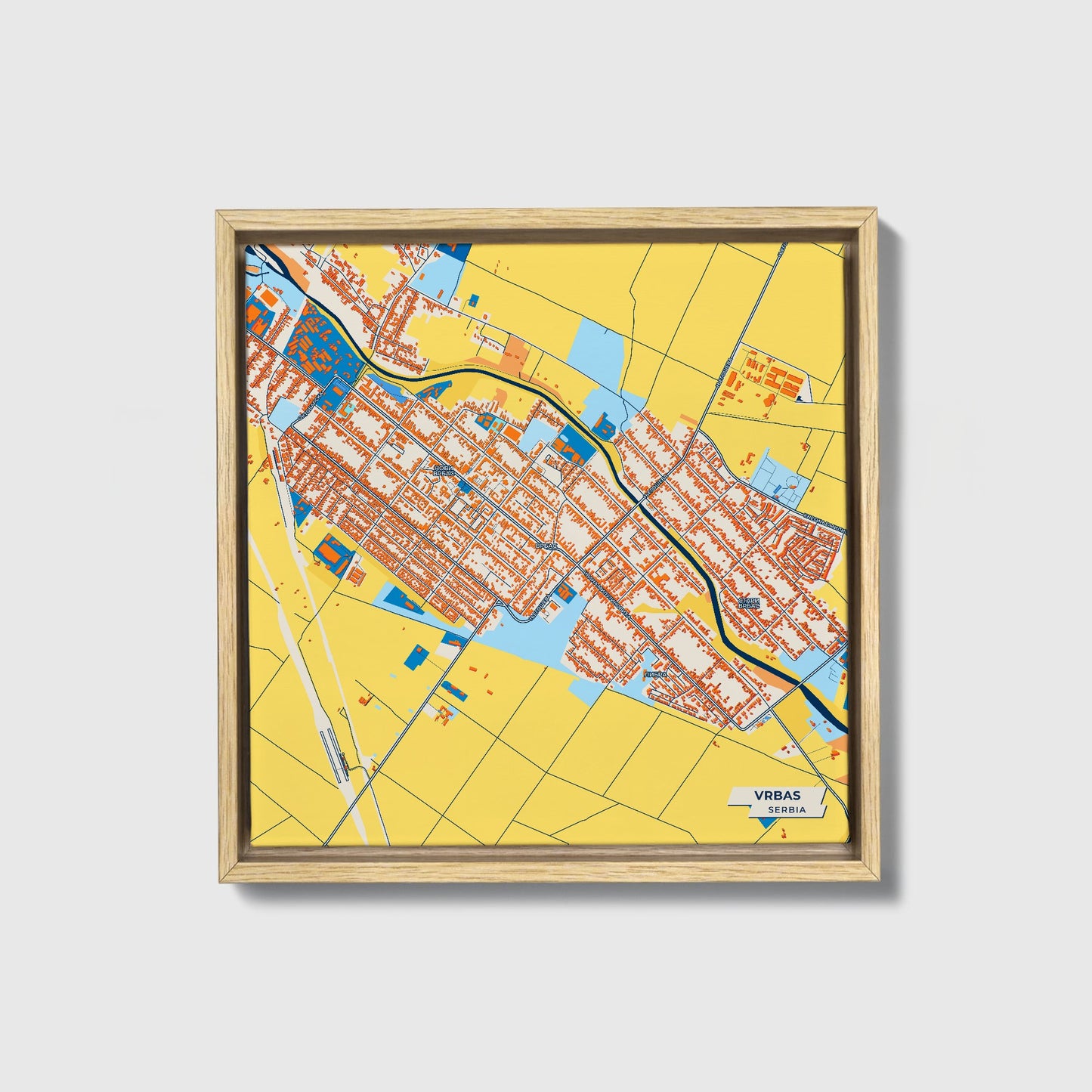 Врбас Serbia Colorful City Map Canvas Print • Natural Wooden Framed