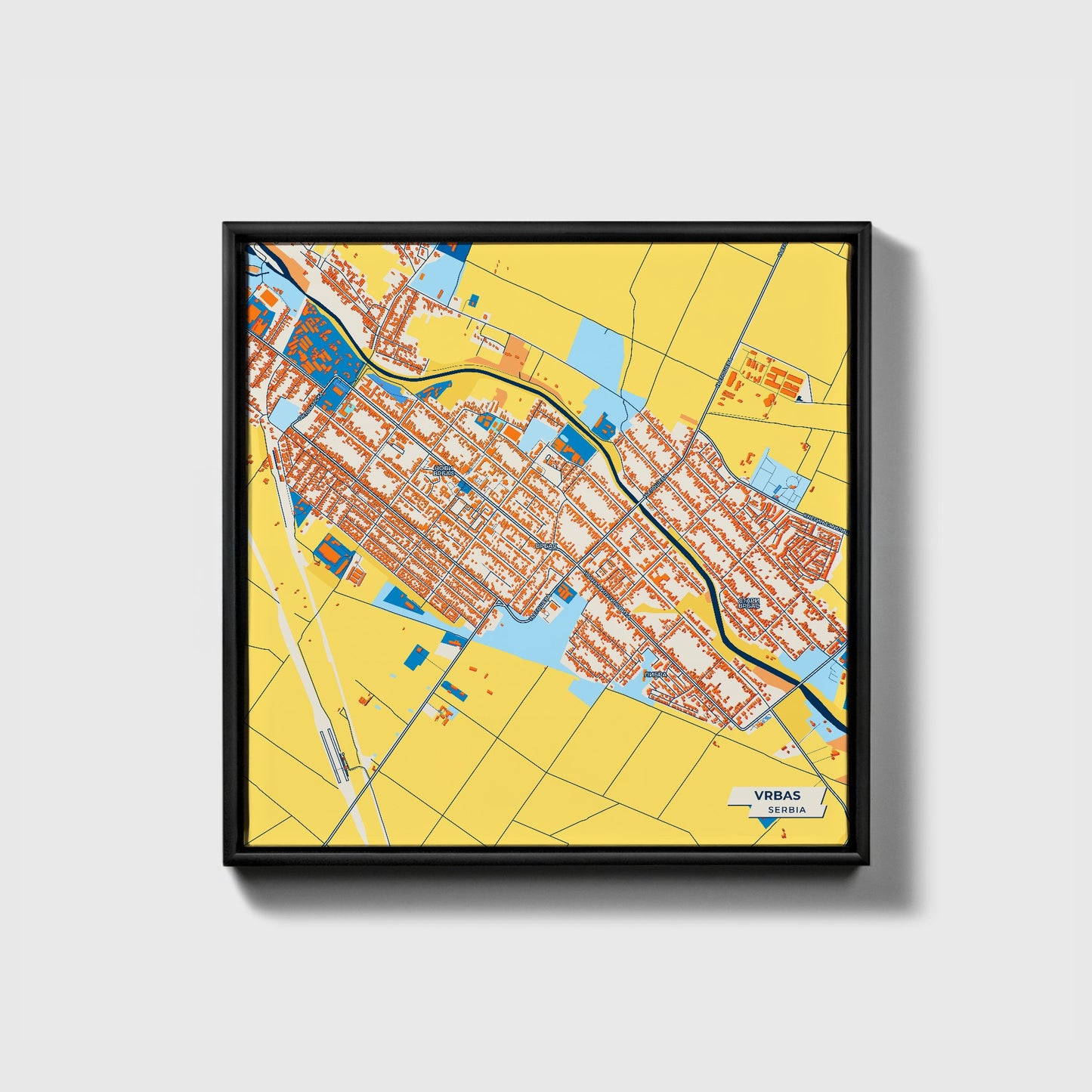 Врбас Serbia Colorful City Map Canvas Print • Black Framed