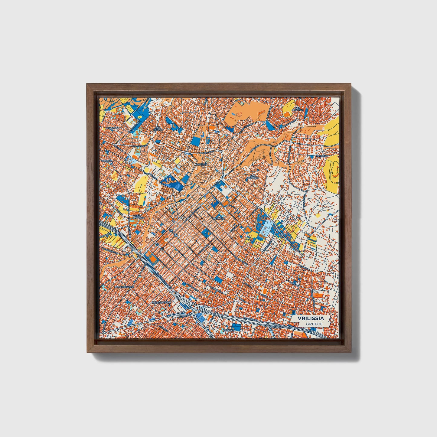 Βριλησσια Greece Colorful City Map Canvas Print • Dark Wooden Framed