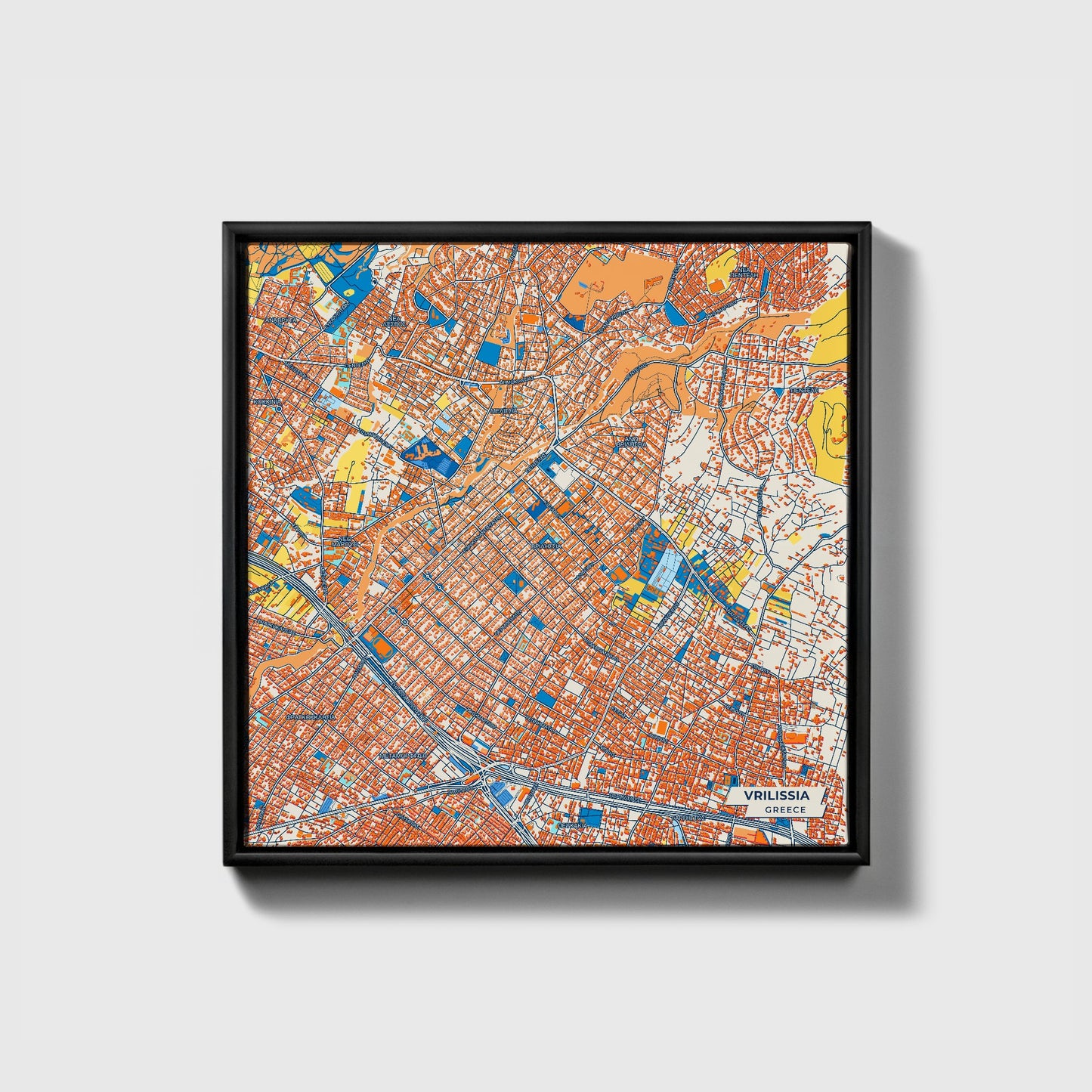 Βριλησσια Greece Colorful City Map Canvas Print • Black Framed