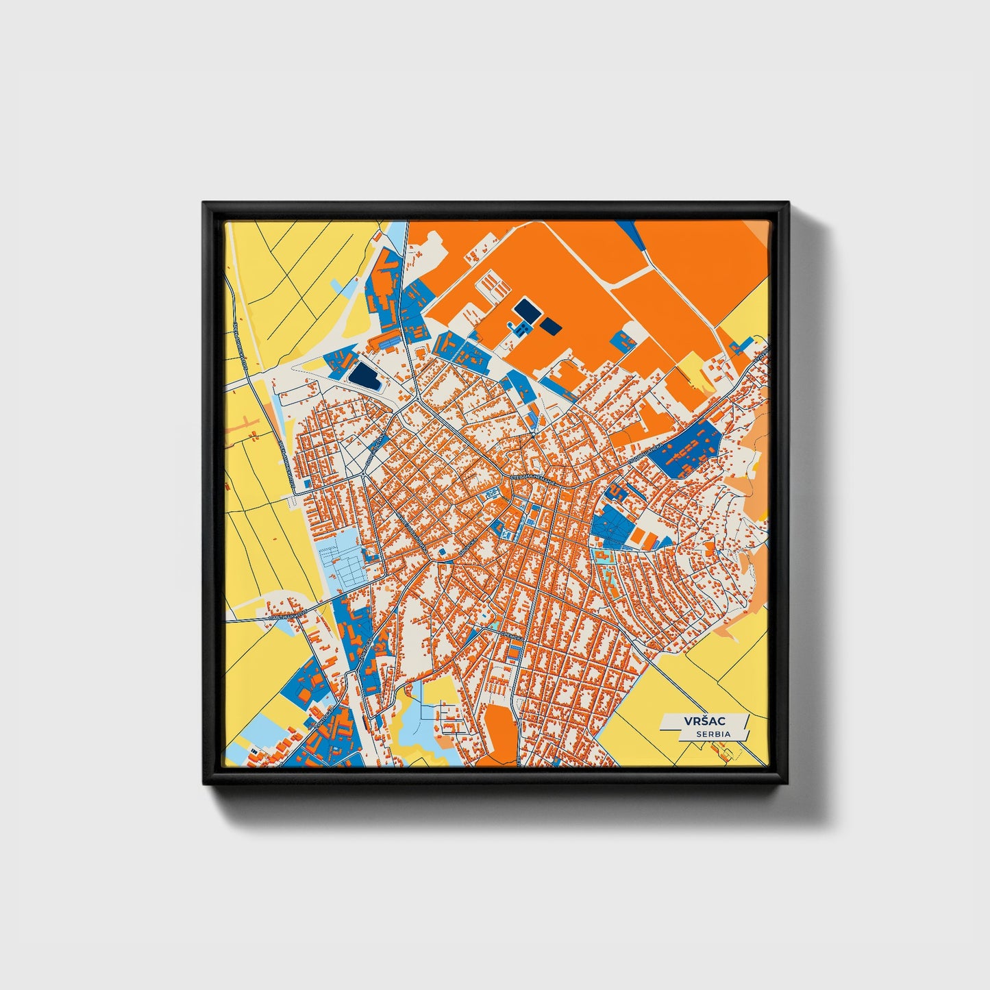 Вршац Serbia Colorful City Map Canvas Print • Black Framed