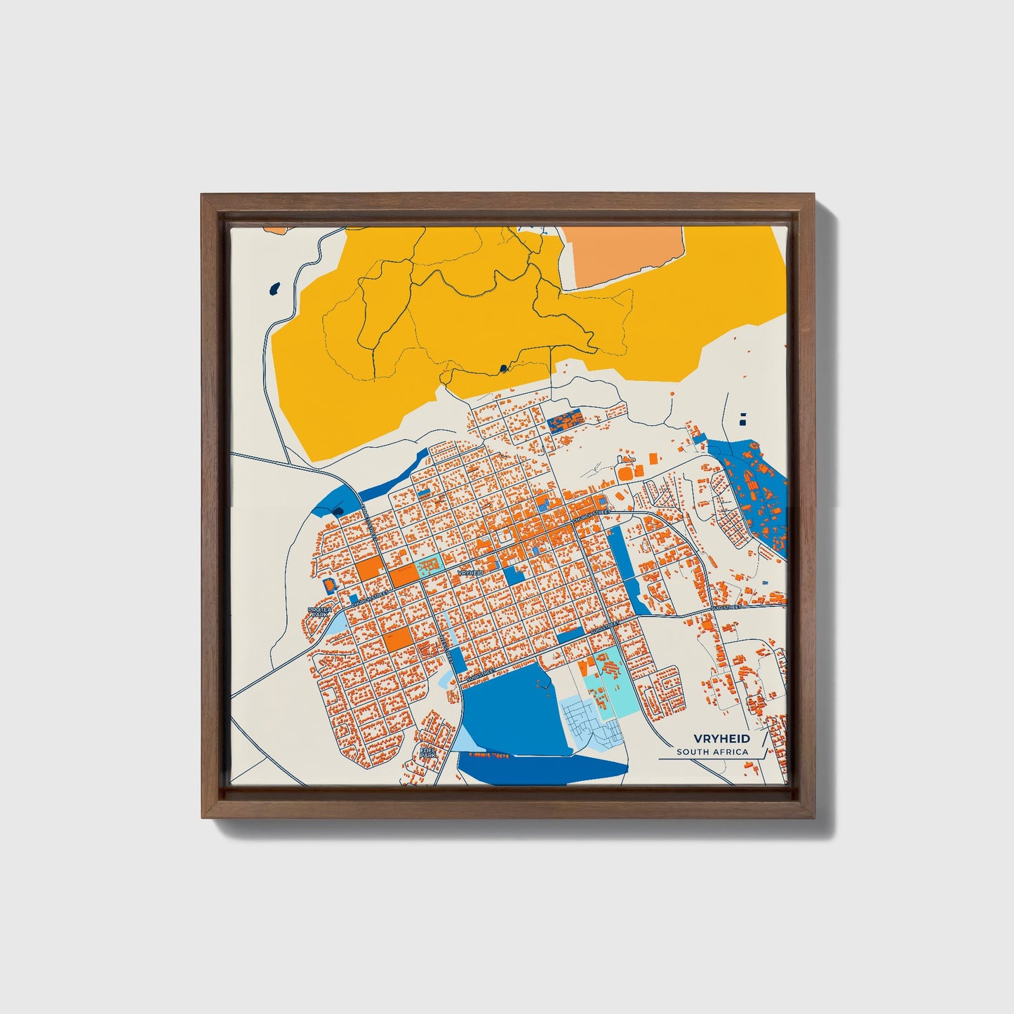 Vryheid South Africa Colorful City Map Canvas Print • Dark Wooden Framed