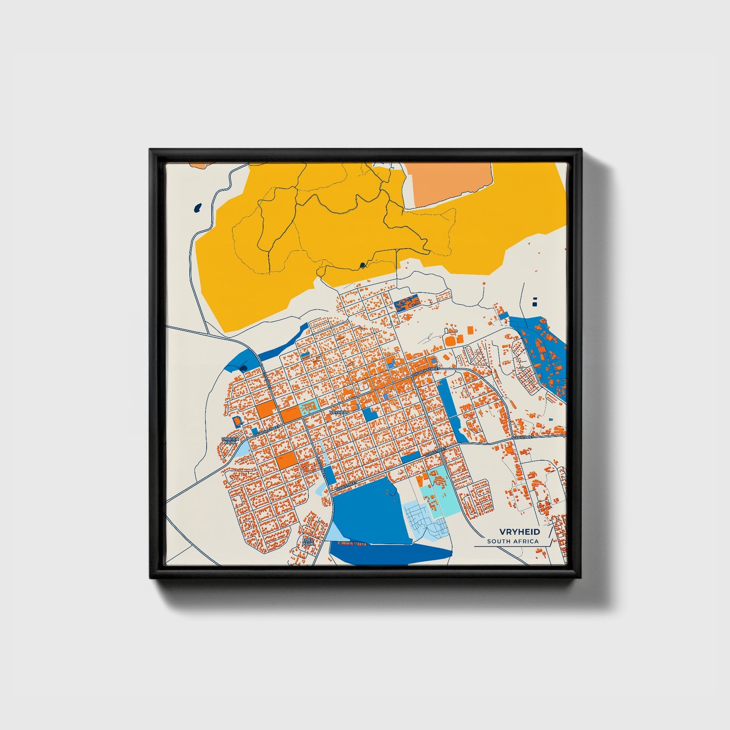 Vryheid South Africa Colorful City Map Canvas Print • Black Framed