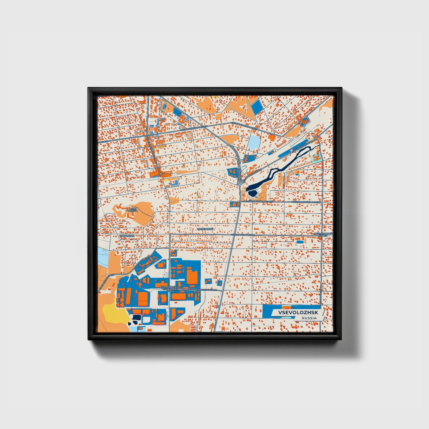 Всеволожск Russia Colorful City Map Canvas Print • Black Framed