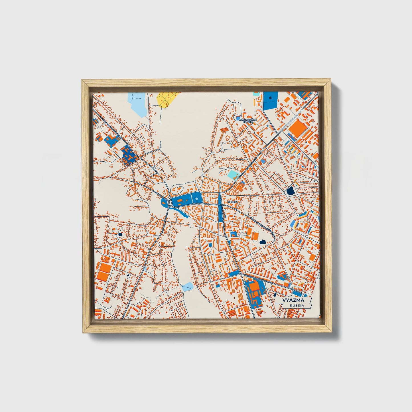 Вяземский Russia Colorful City Map Canvas Print • Natural Wooden Framed