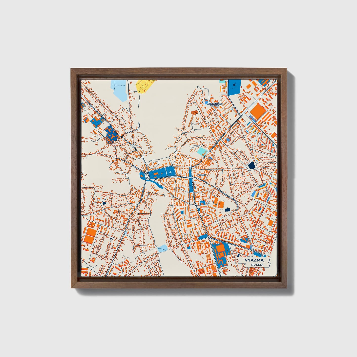 Вяземский Russia Colorful City Map Canvas Print • Dark Wooden Framed