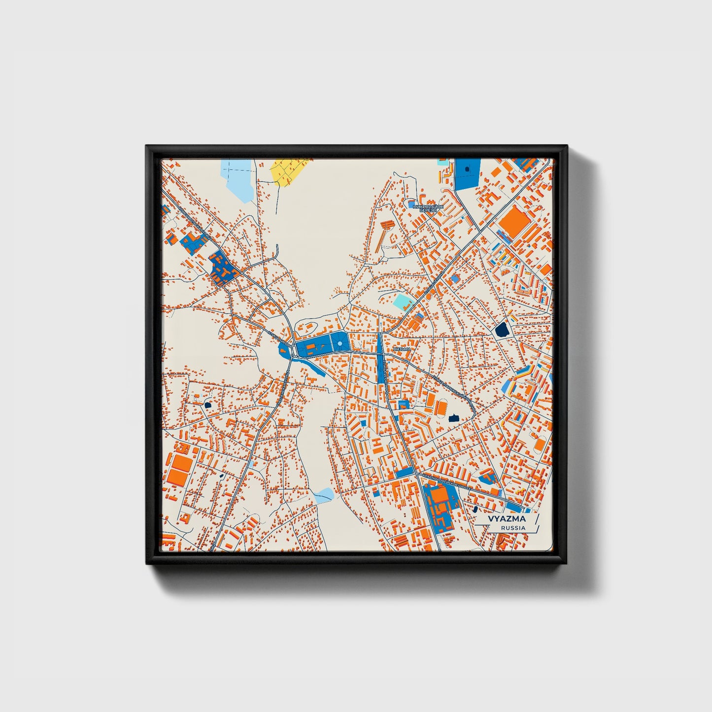 Вяземский Russia Colorful City Map Canvas Print • Black Framed