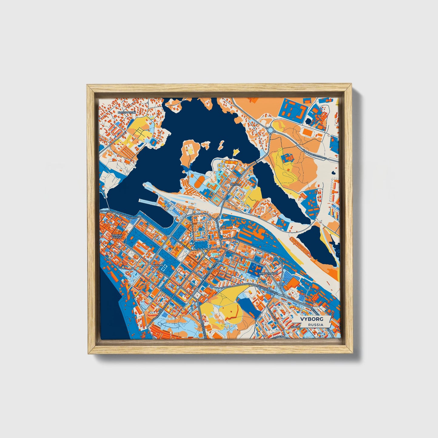 Vyborg Russia Colorful City Map Canvas Print • Natural Wooden Framed
