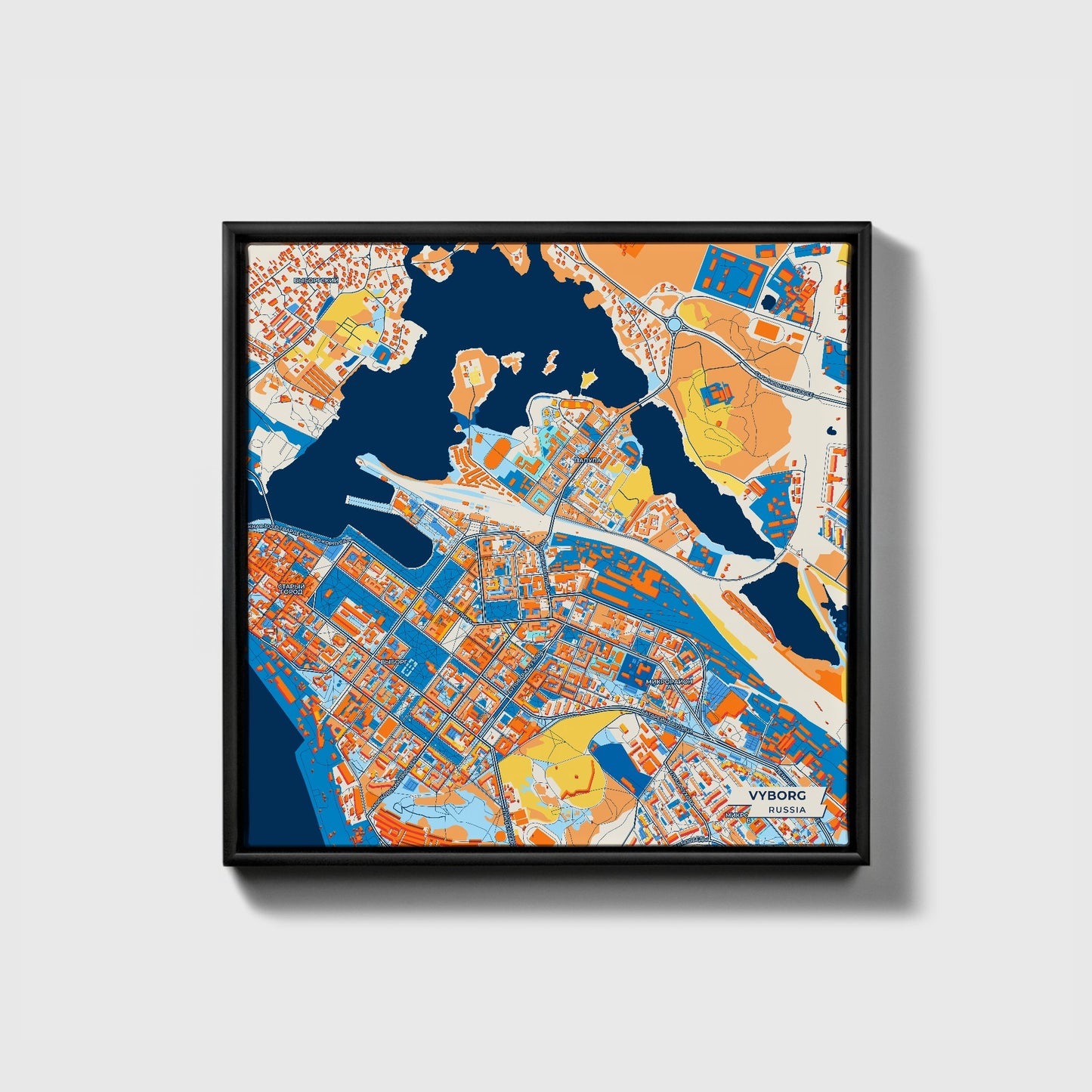 Vyborg Russia Colorful City Map Canvas Print • Black Framed