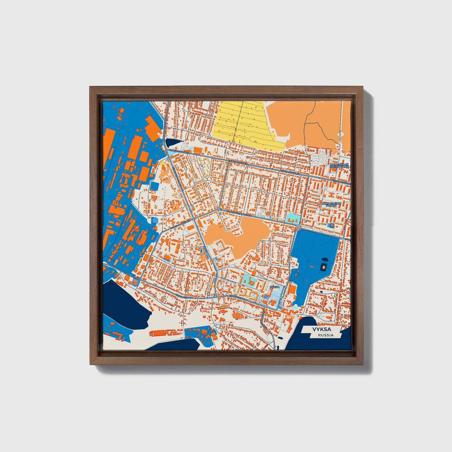 Выкса Russia Colorful City Map Canvas Print • Dark Wooden Framed