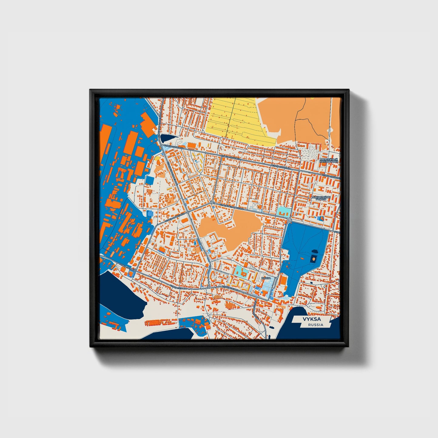 Выкса Russia Colorful City Map Canvas Print • Black Framed