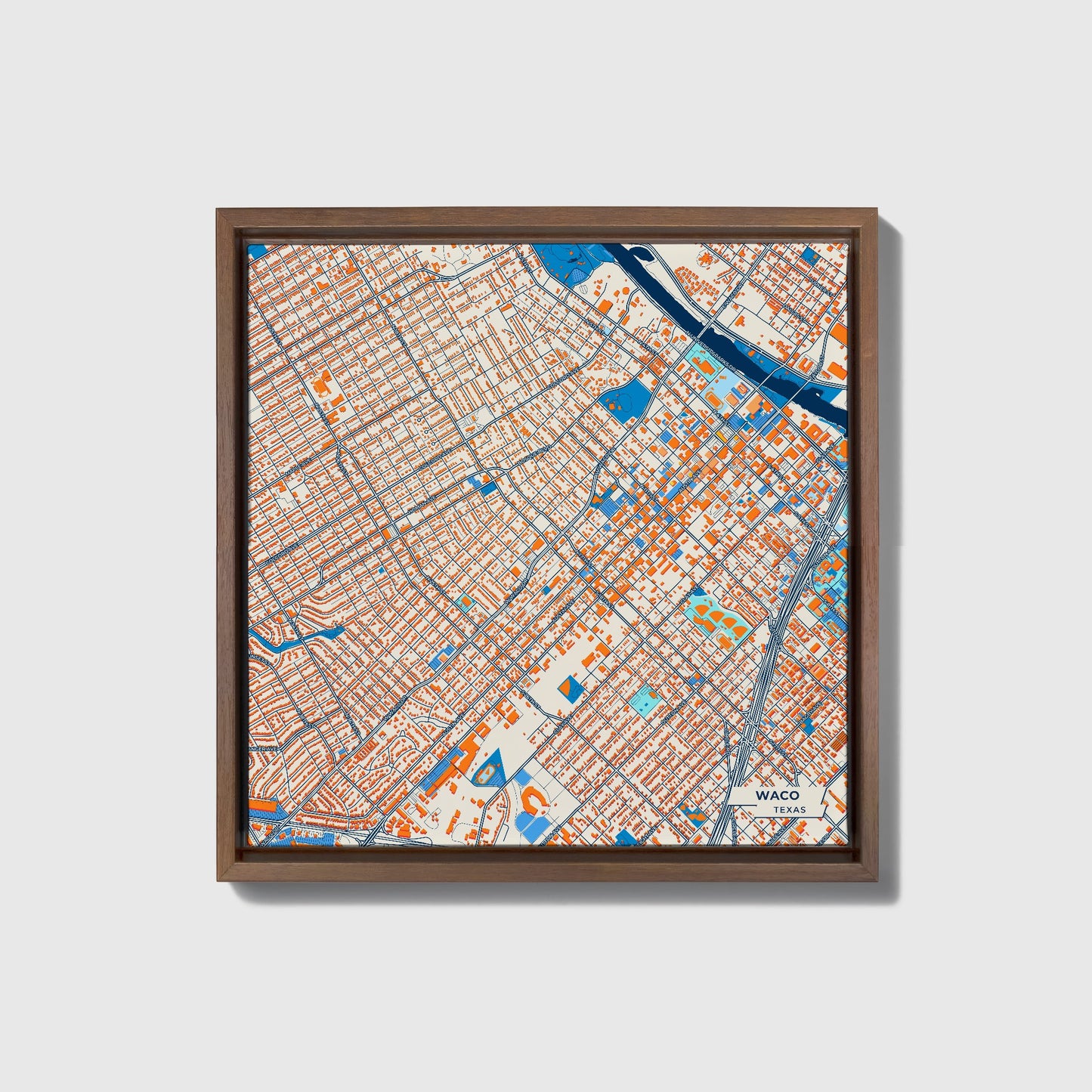 Waco Texas Colorful City Map Canvas Print • Dark Wooden Framed