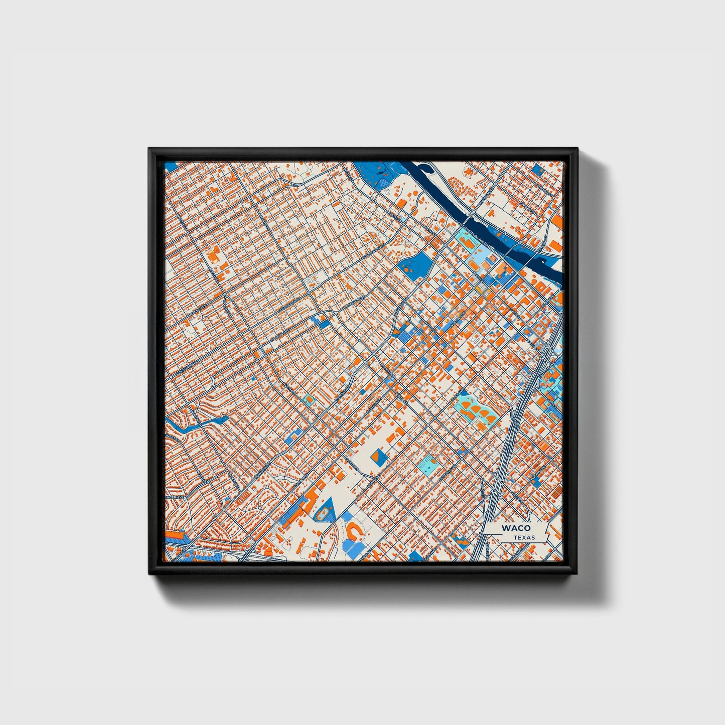 Waco Texas Colorful City Map Canvas Print • Black Framed