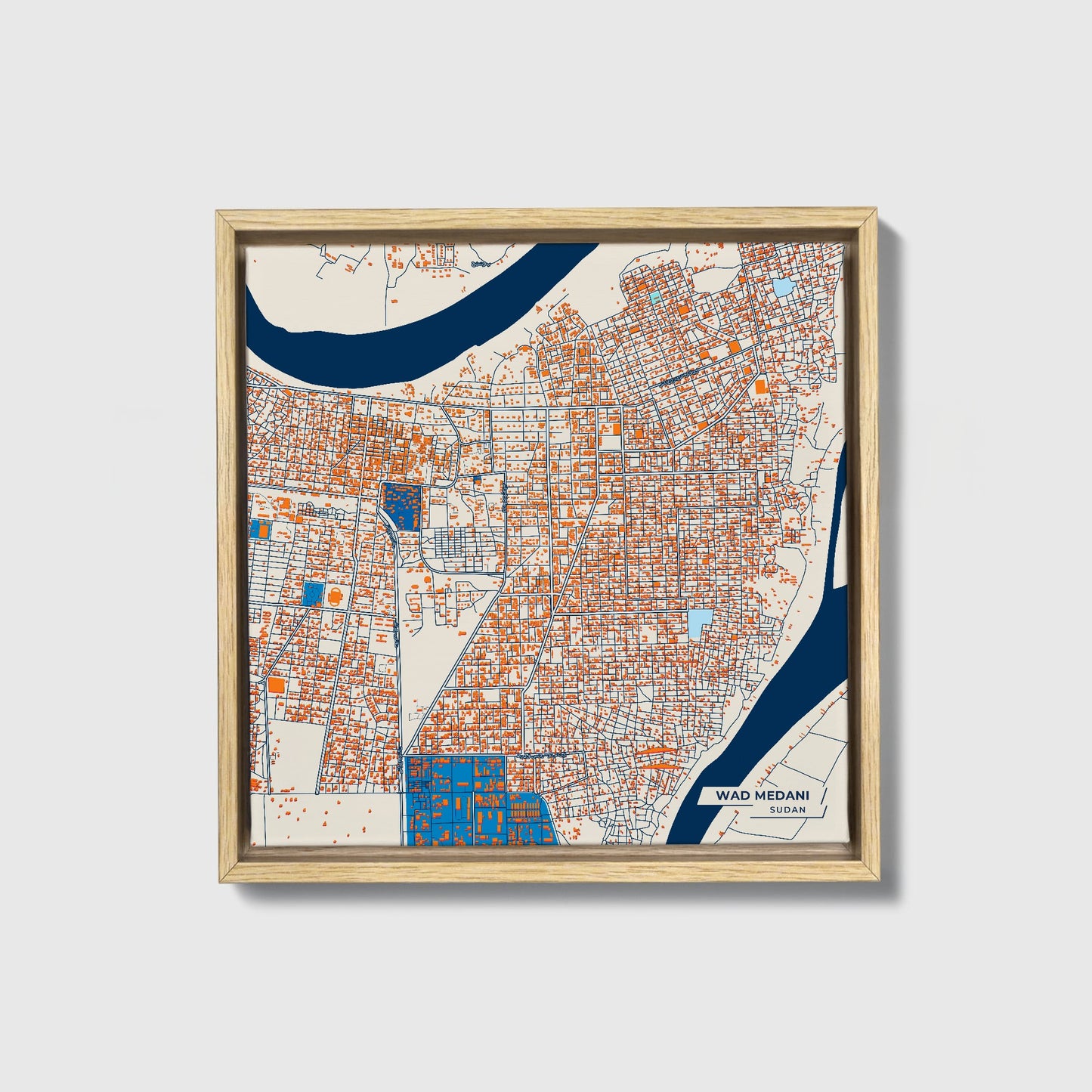 Wad Medani Sudan Colorful City Map Canvas Print • Natural Wooden Framed