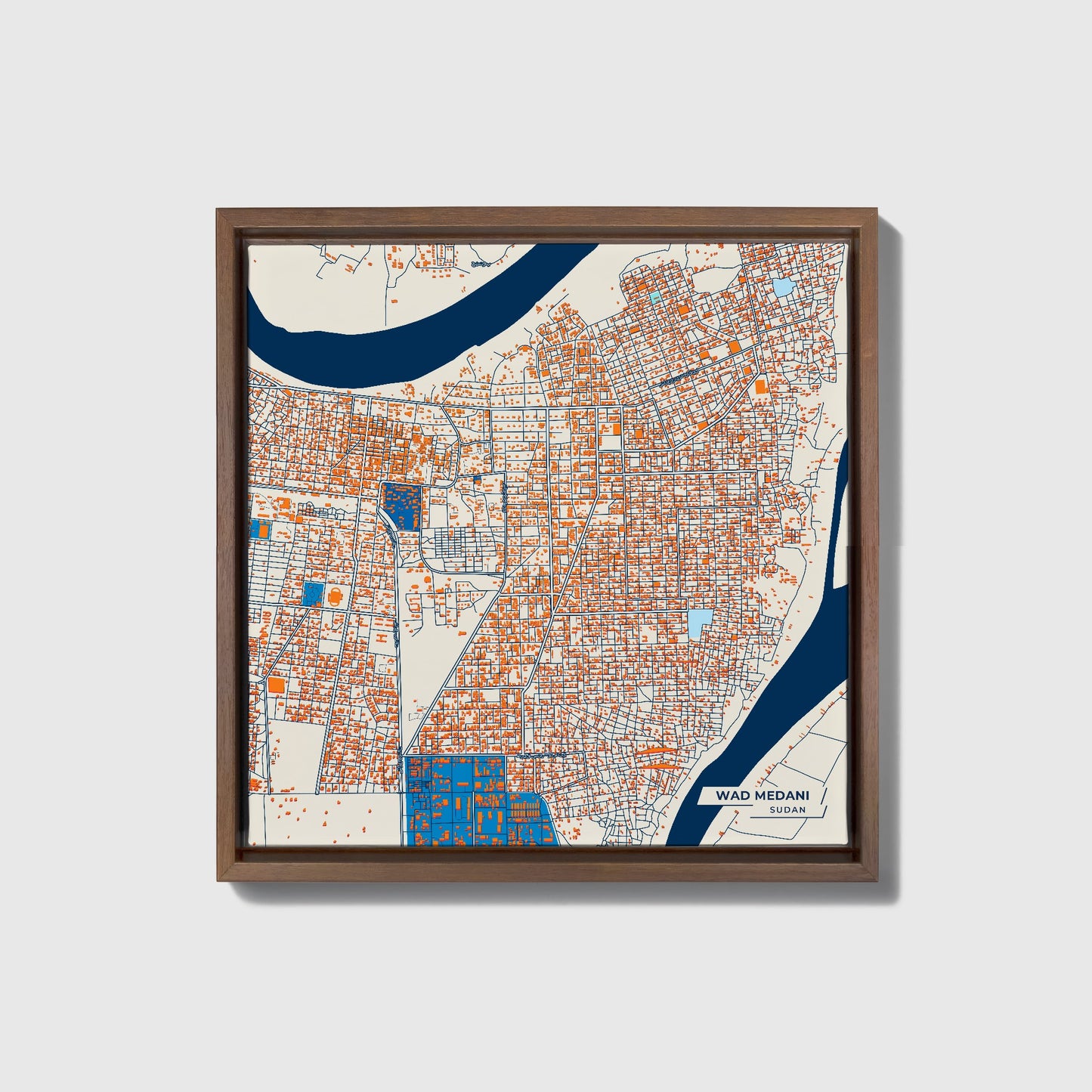 Wad Medani Sudan Colorful City Map Canvas Print • Dark Wooden Framed