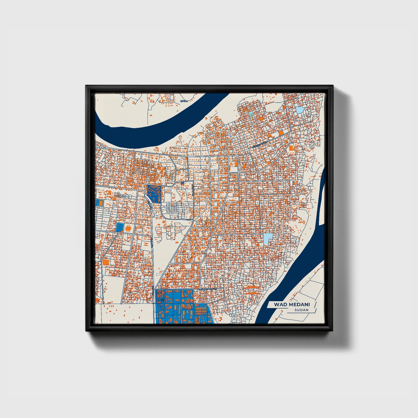 Wad Medani Sudan Colorful City Map Canvas Print • Black Framed