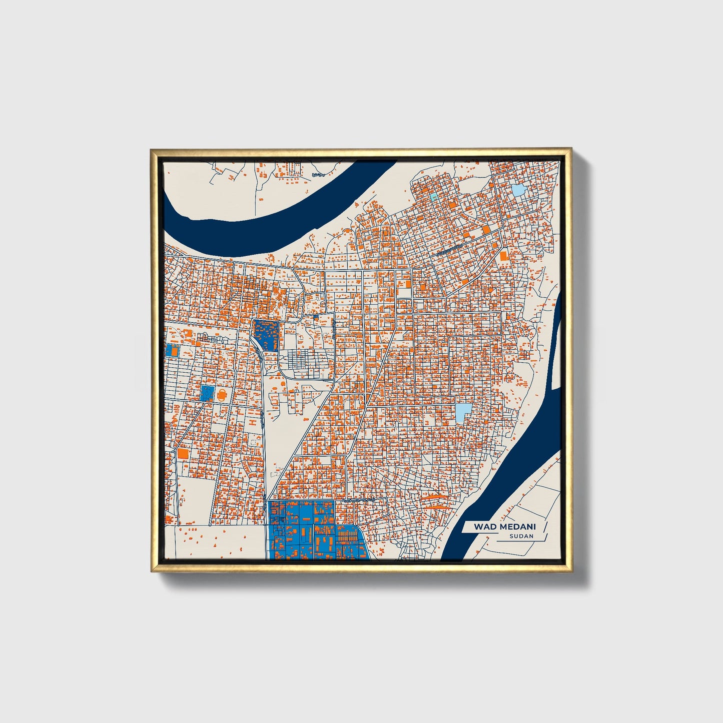 Wad Medani Sudan Colorful City Map Canvas Print • Gold Framed