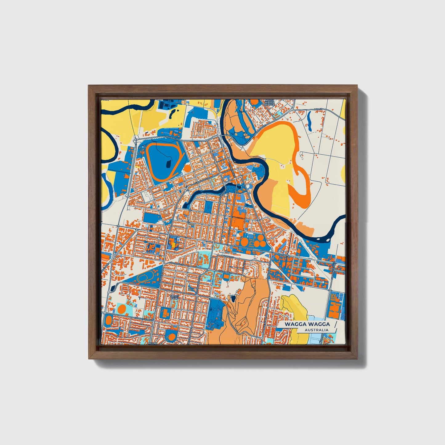 Wagga Wagga Australia Colorful City Map Canvas Print • Dark Wooden Framed