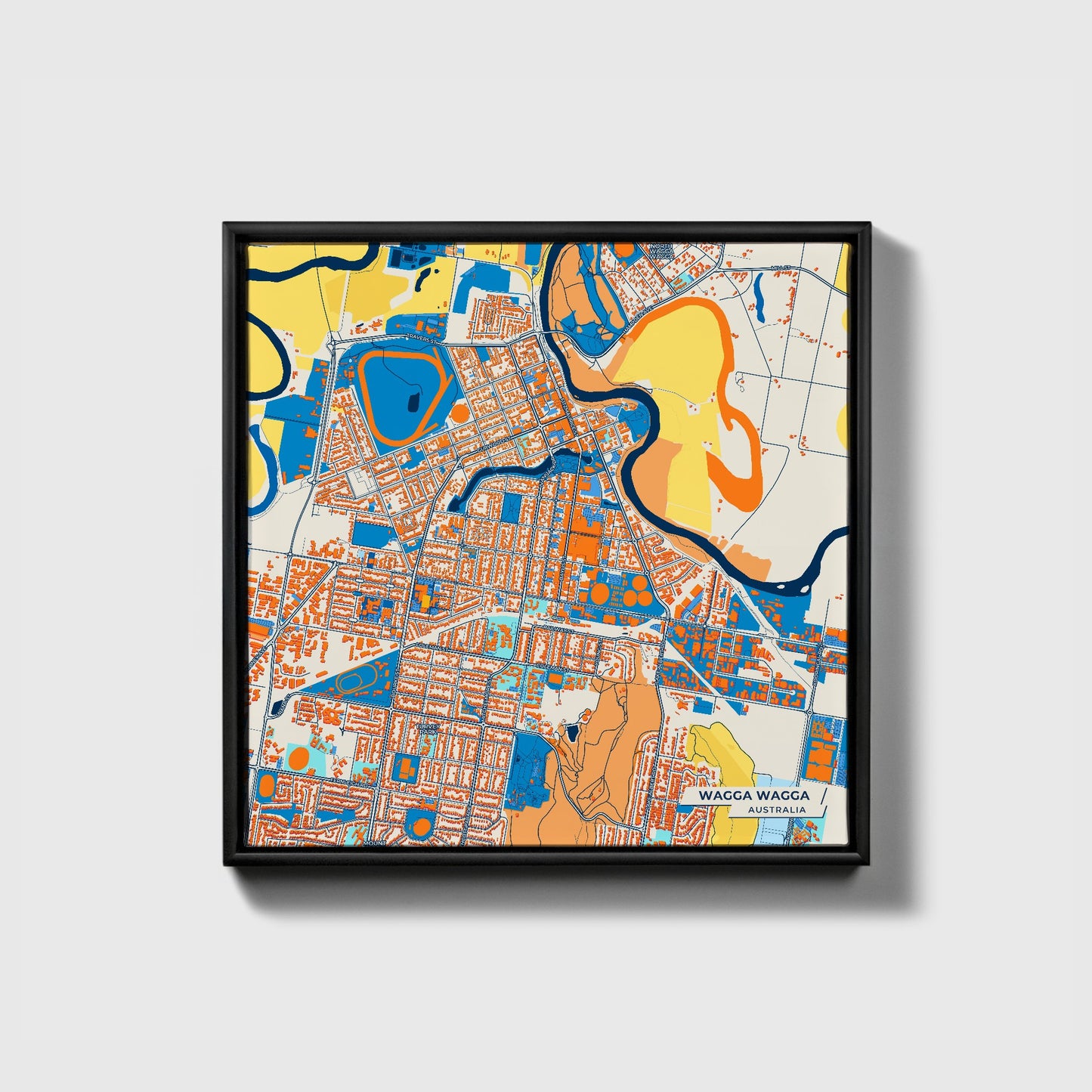 Wagga Wagga Australia Colorful City Map Canvas Print • Black Framed