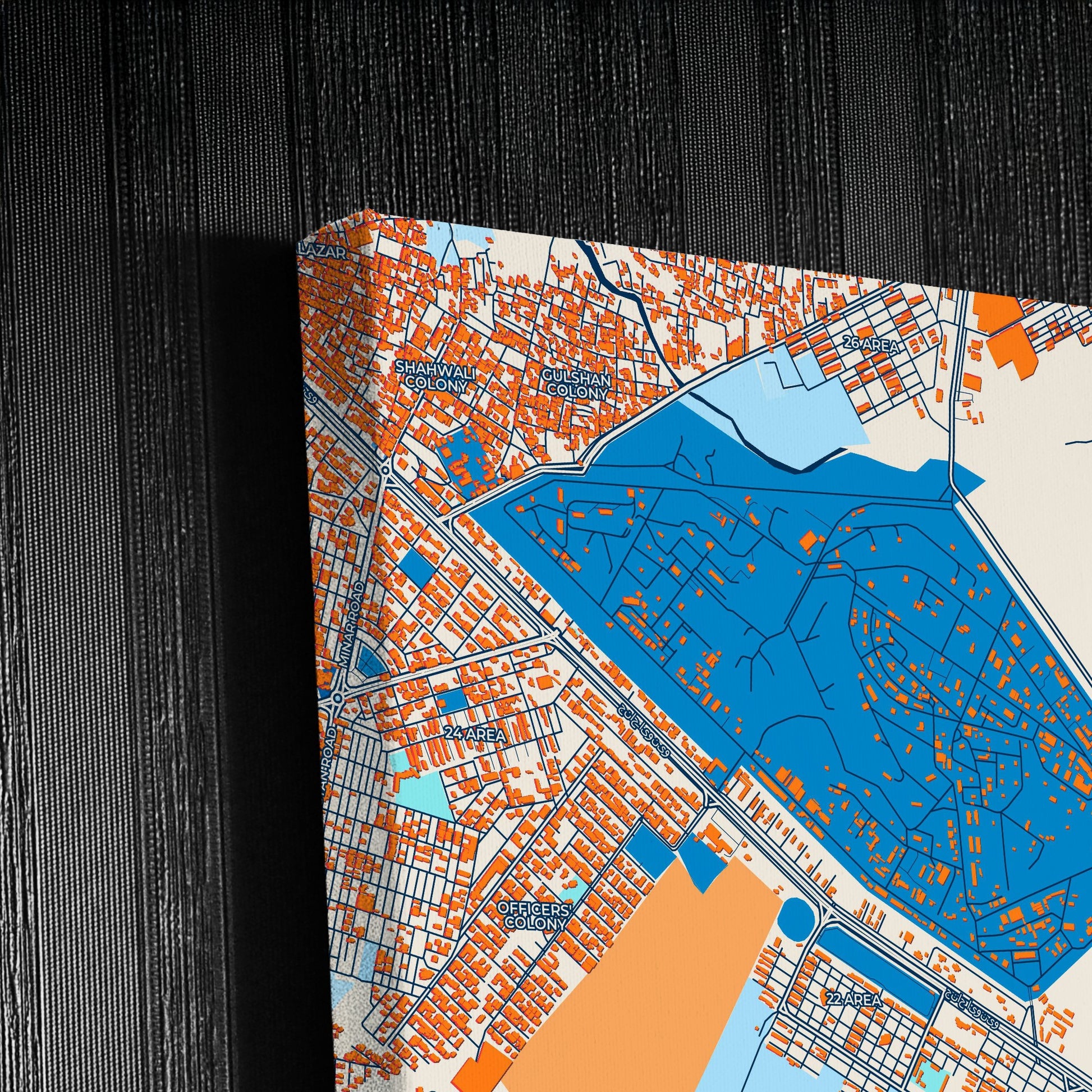 Wah Cantonment Pakistan Colorful City Map Canvas Print Detail
