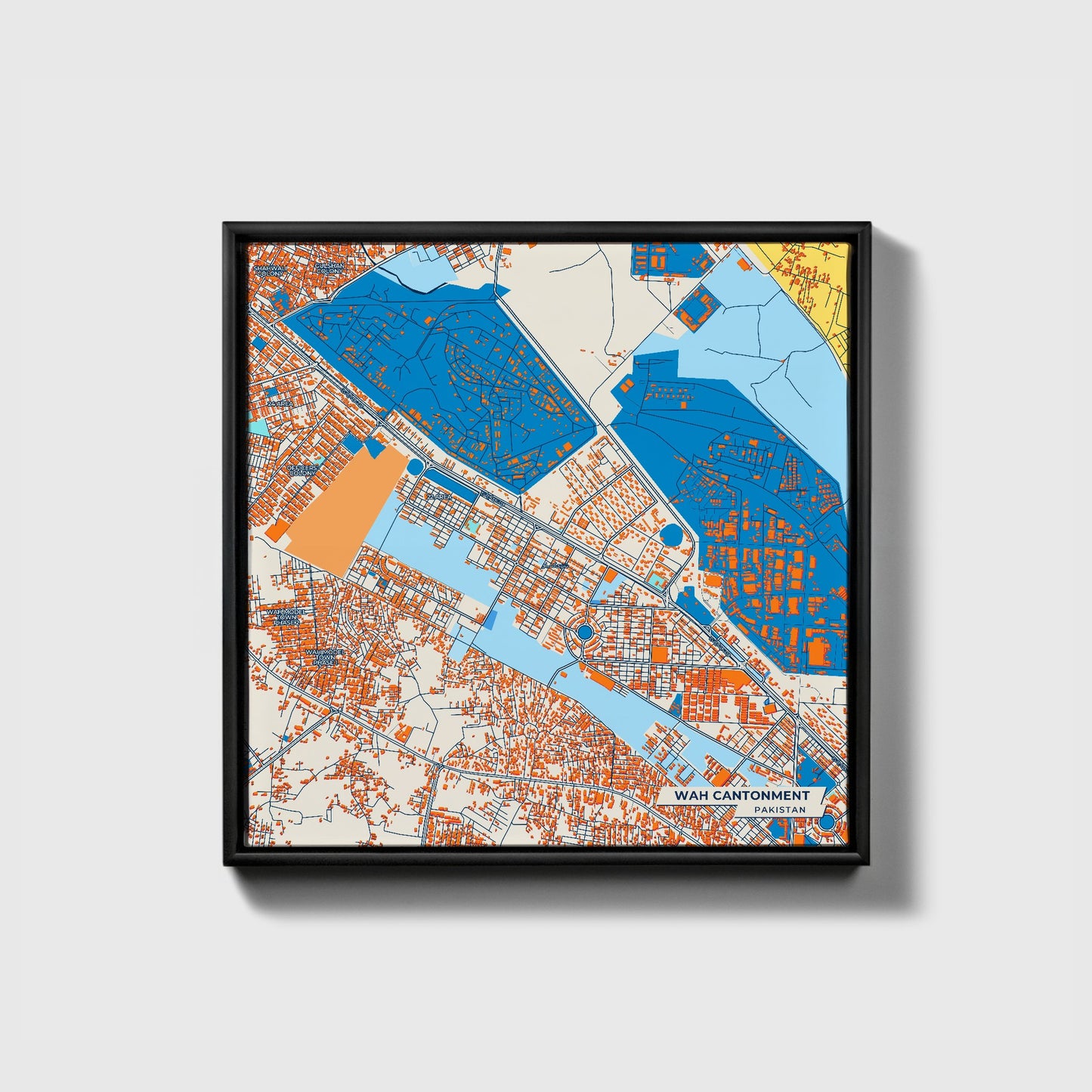 Wah Cantonment Pakistan Colorful City Map Canvas Print • Black Framed