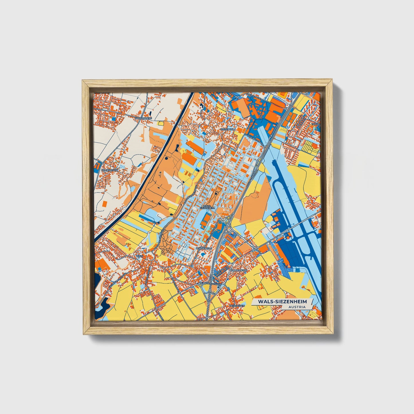 Wals-Siezenheim Austria Colorful City Map Canvas Print • Natural Wooden Framed