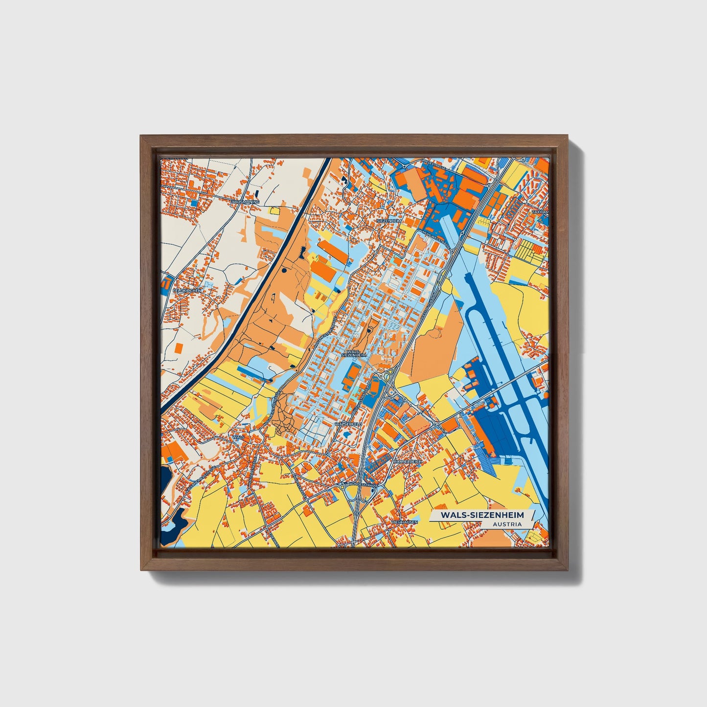 Wals-Siezenheim Austria Colorful City Map Canvas Print • Dark Wooden Framed