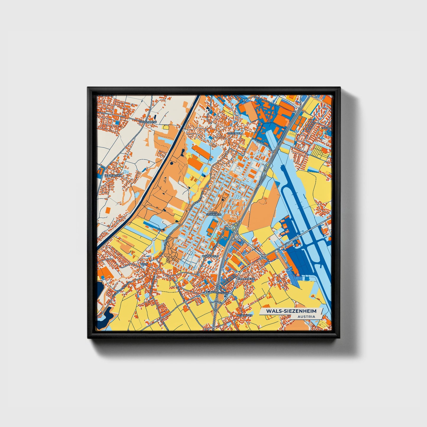 Wals-Siezenheim Austria Colorful City Map Canvas Print • Black Framed