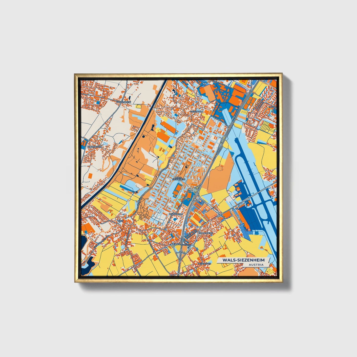 Wals-Siezenheim Austria Colorful City Map Canvas Print • Gold Framed