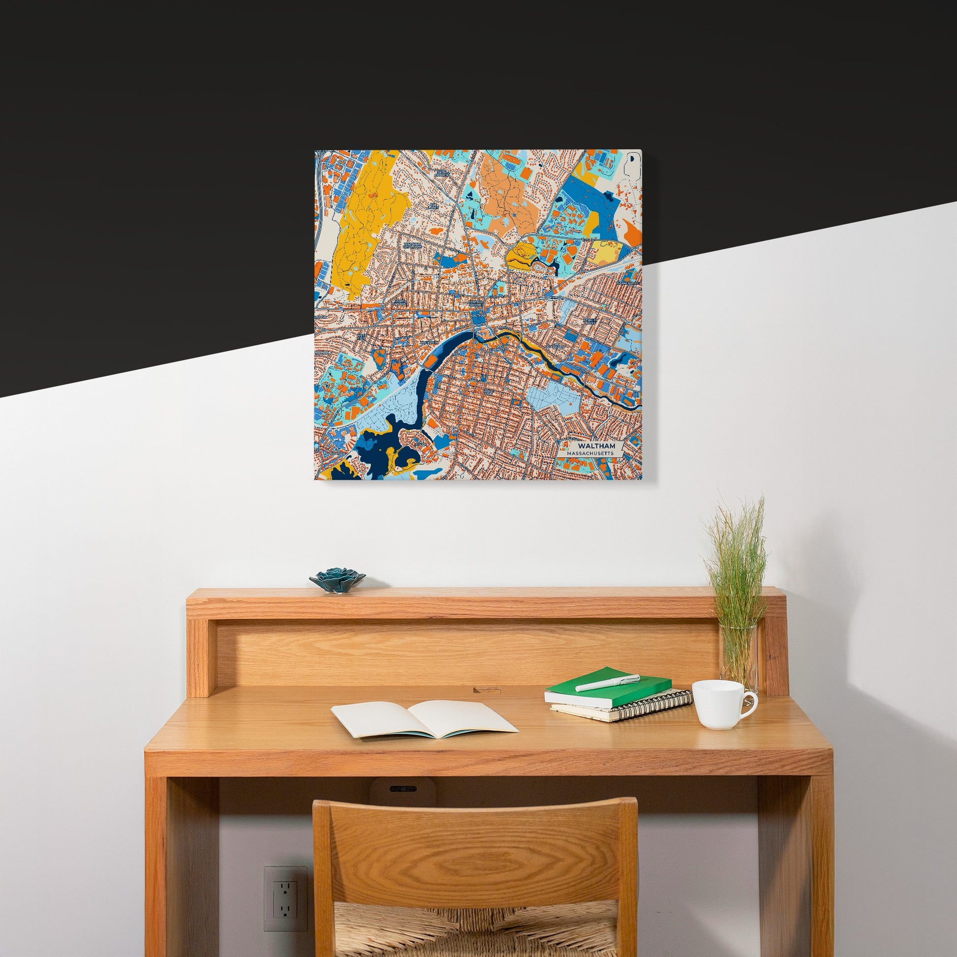 Waltham Massachusetts Colorful City Map Canvas Print Scene