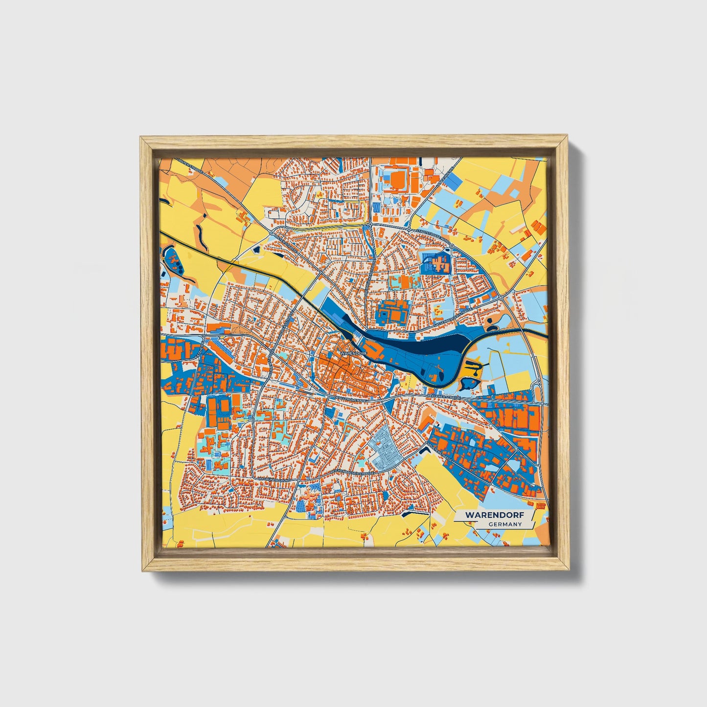 Warendorf Germany Colorful City Map Canvas Print • Natural Wooden Framed