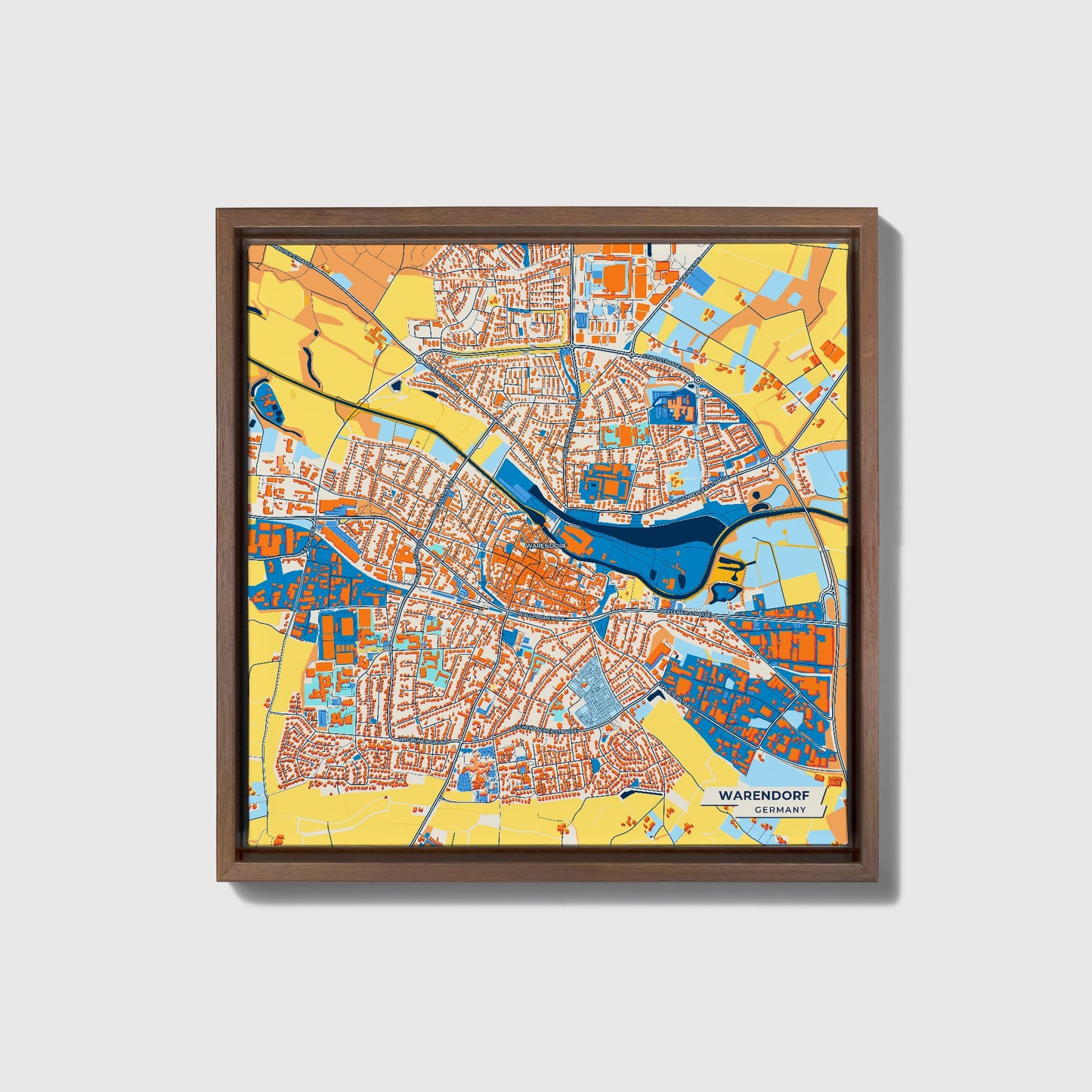 Warendorf Germany Colorful City Map Canvas Print • Dark Wooden Framed