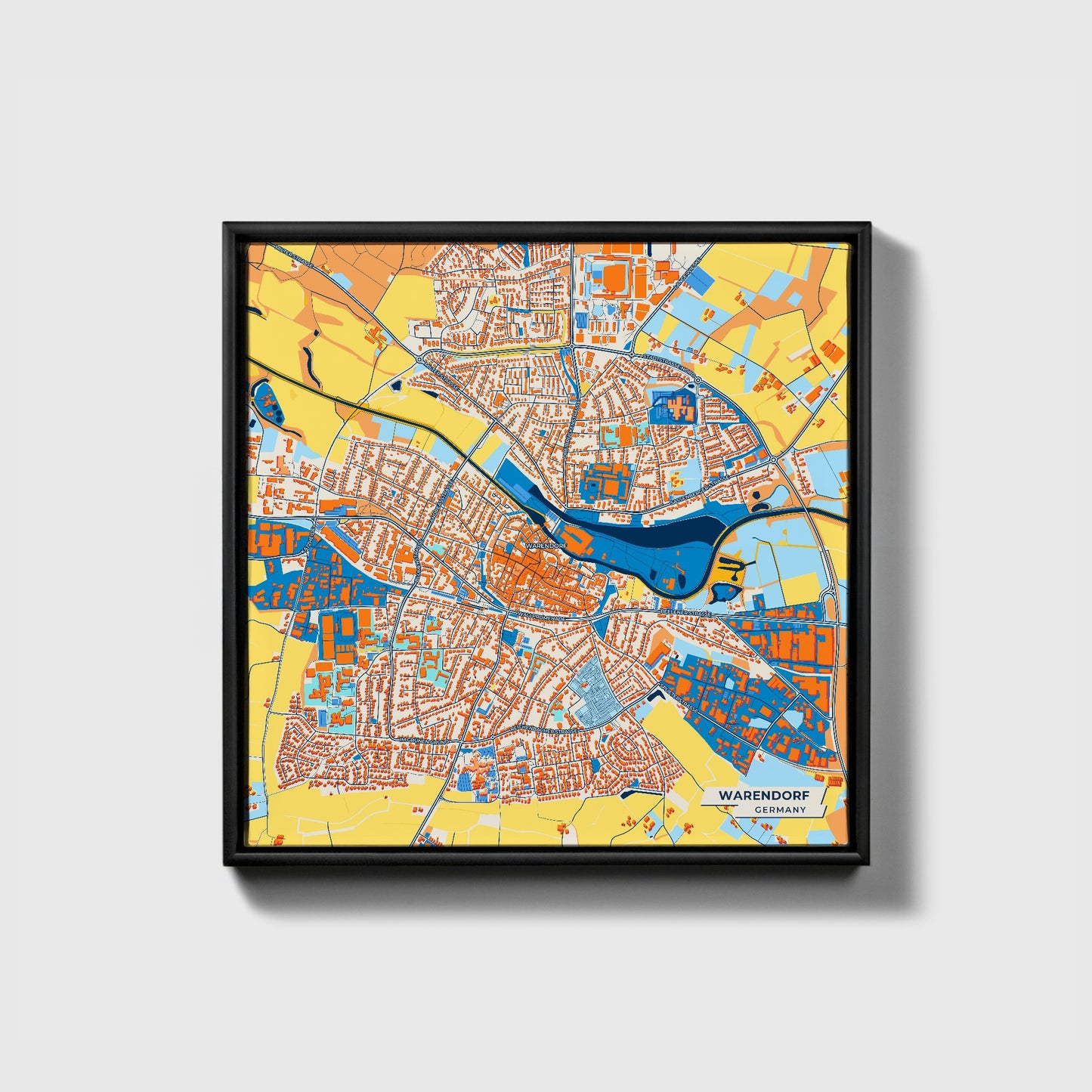 Warendorf Germany Colorful City Map Canvas Print • Black Framed