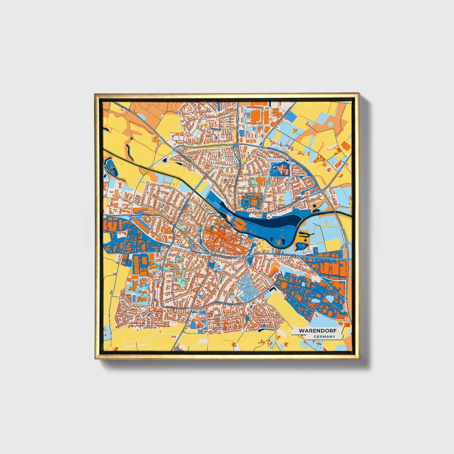 Warendorf Germany Colorful City Map Canvas Print • Gold Framed