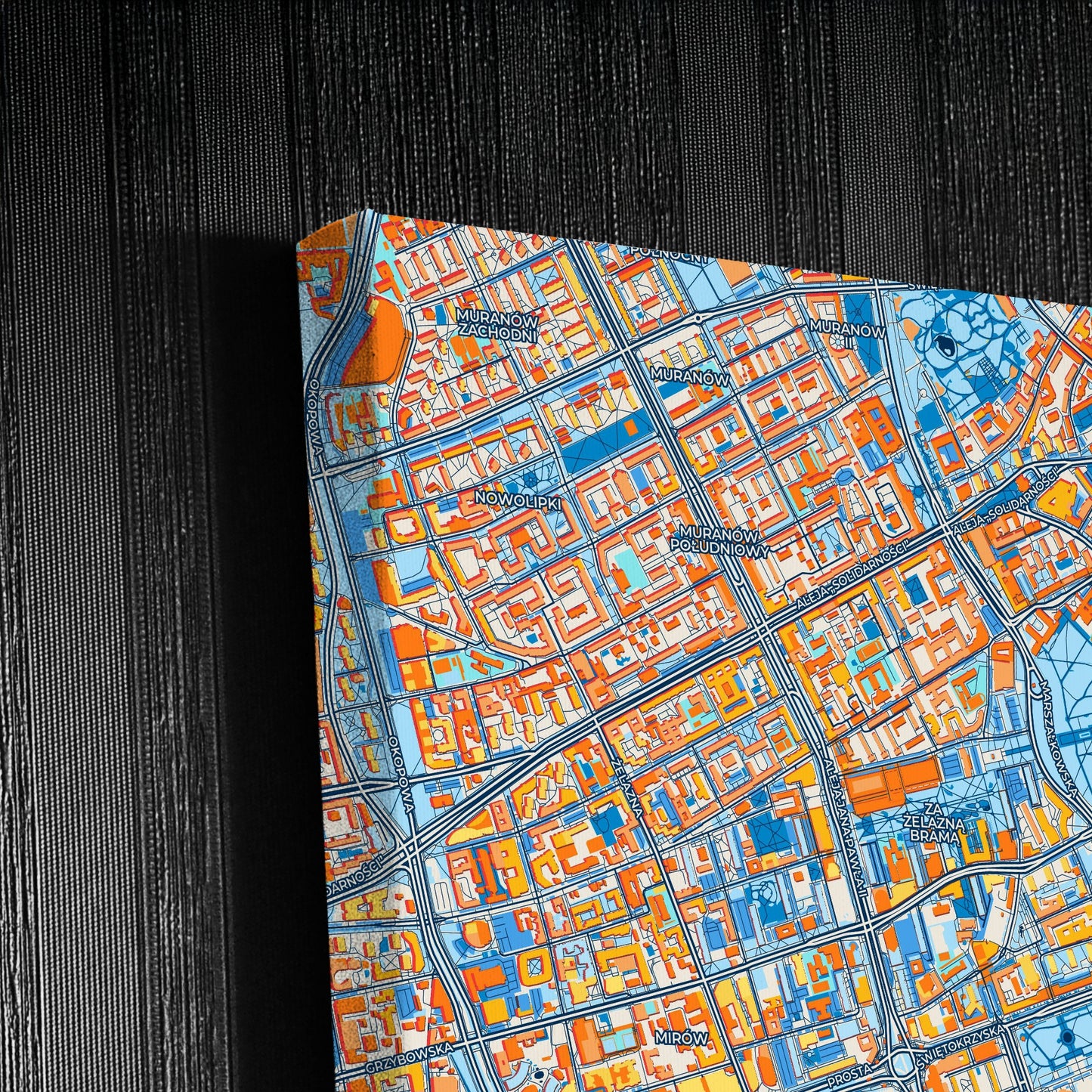 Warszawa Poland Colorful City Map Canvas Print Detail