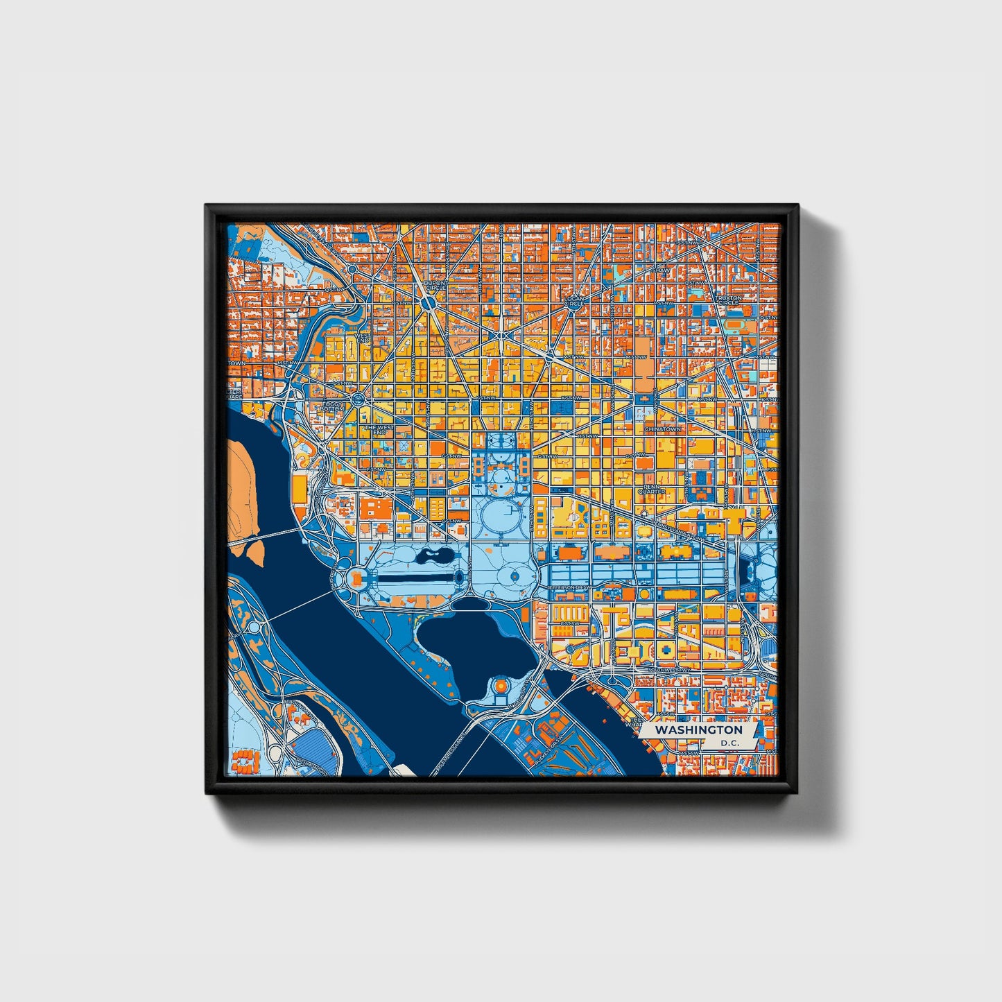 Washington D.C. Colorful City Map Canvas Print • Black Framed