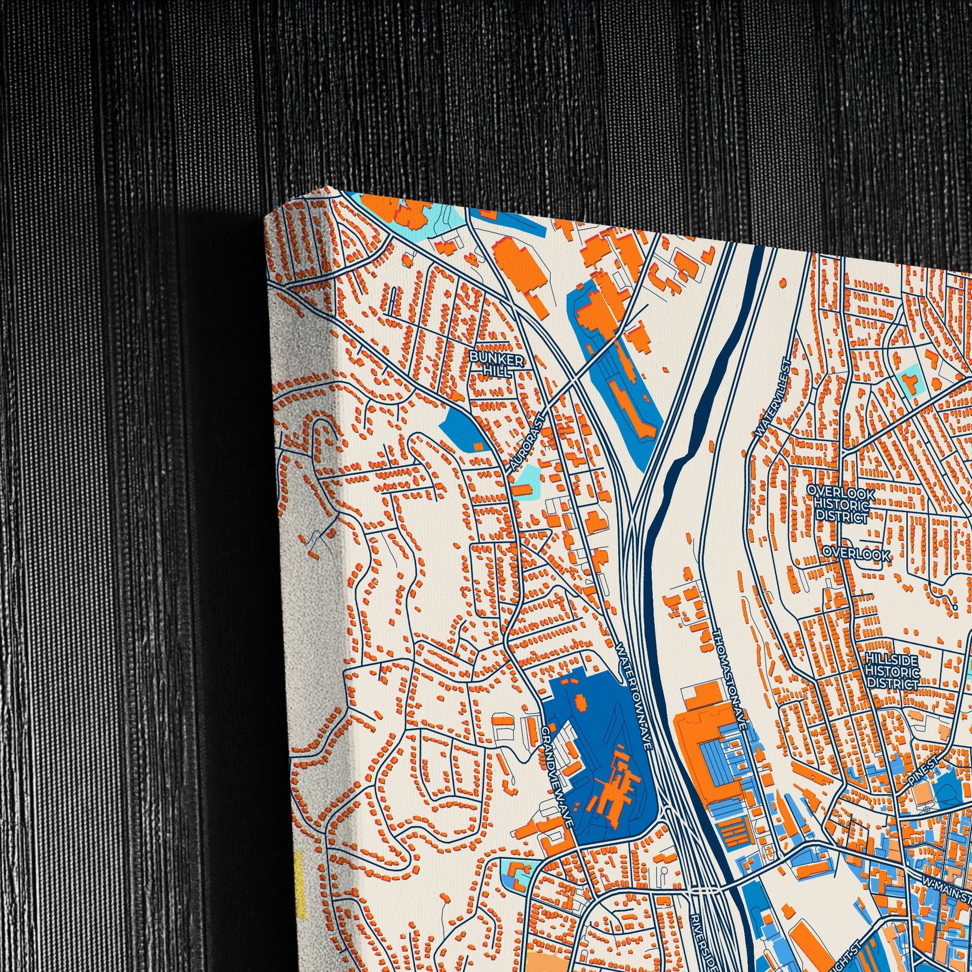 Waterbury Connecticut Colorful City Map Canvas Print Detail