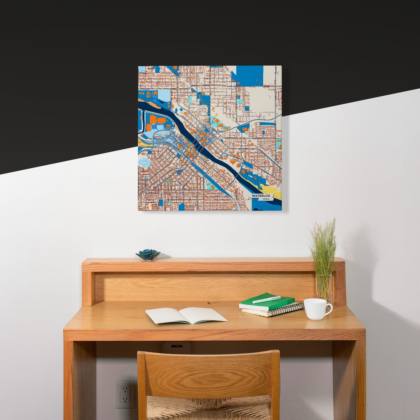 Waterloo Iowa Colorful City Map Canvas Print Scene